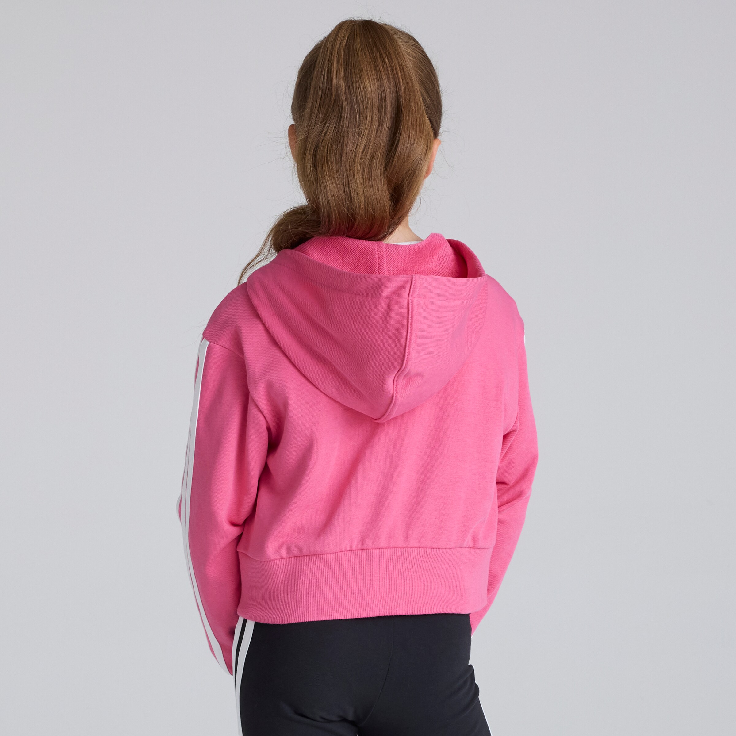 Manchester United x adidas Kids Essentials 3-Stripes Full-Zip Hoodie Pink Pink Detail [2-6]