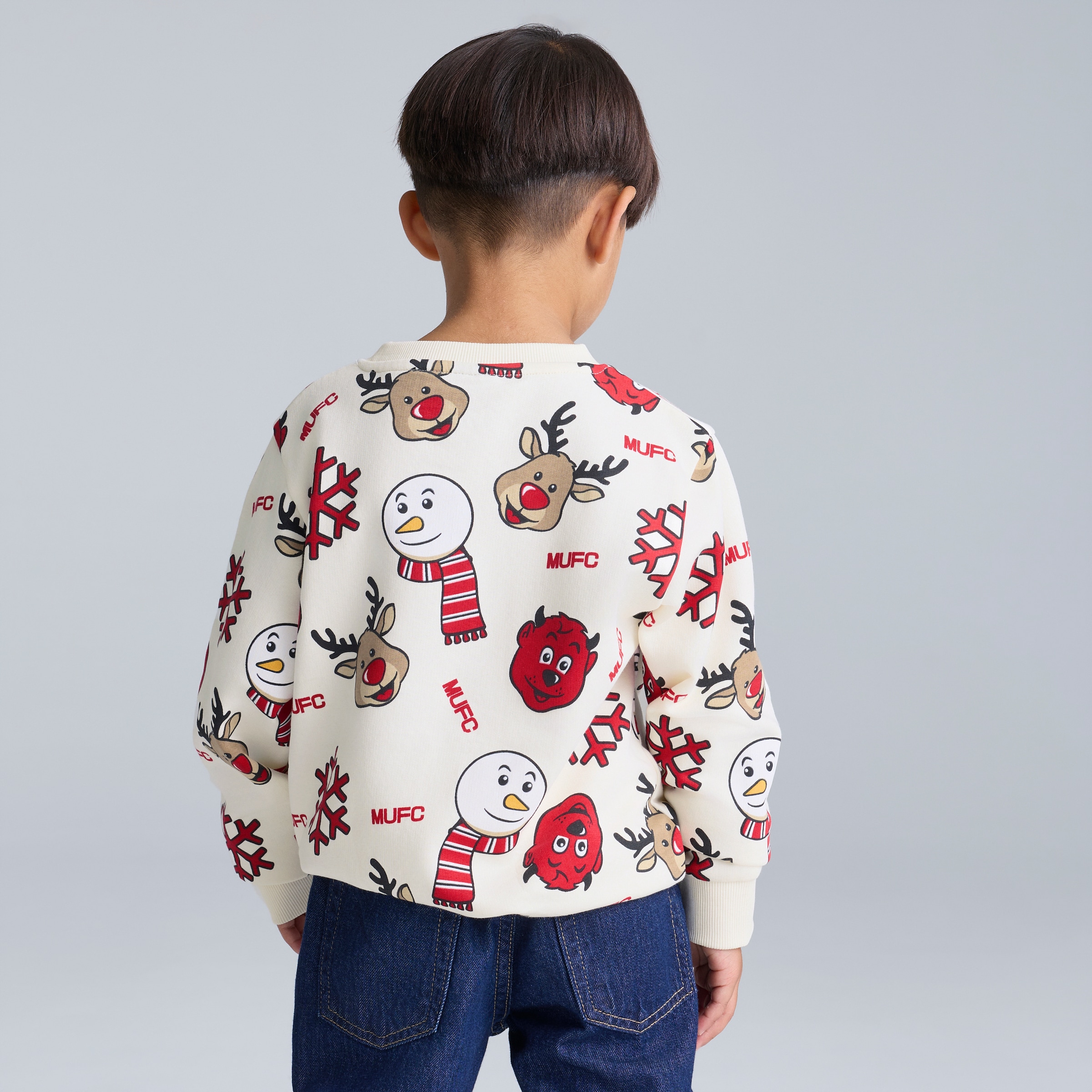 Manchester United Kids Printed Christmas Jumper Off-White White Detail [2-6]