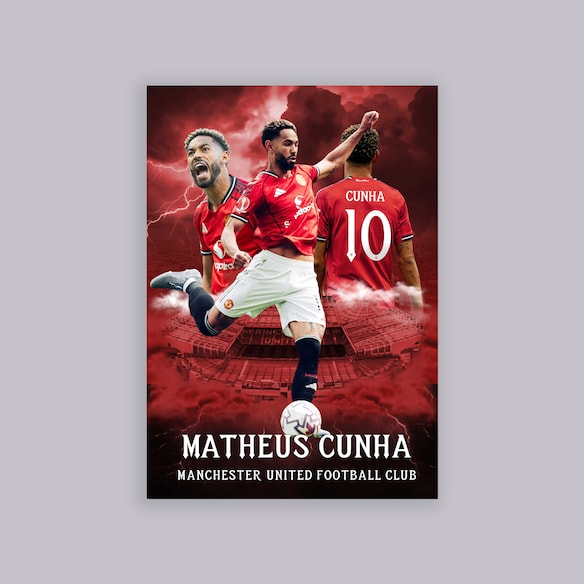 Manchester United Matheus Cunha A2 Poster Red Rouge