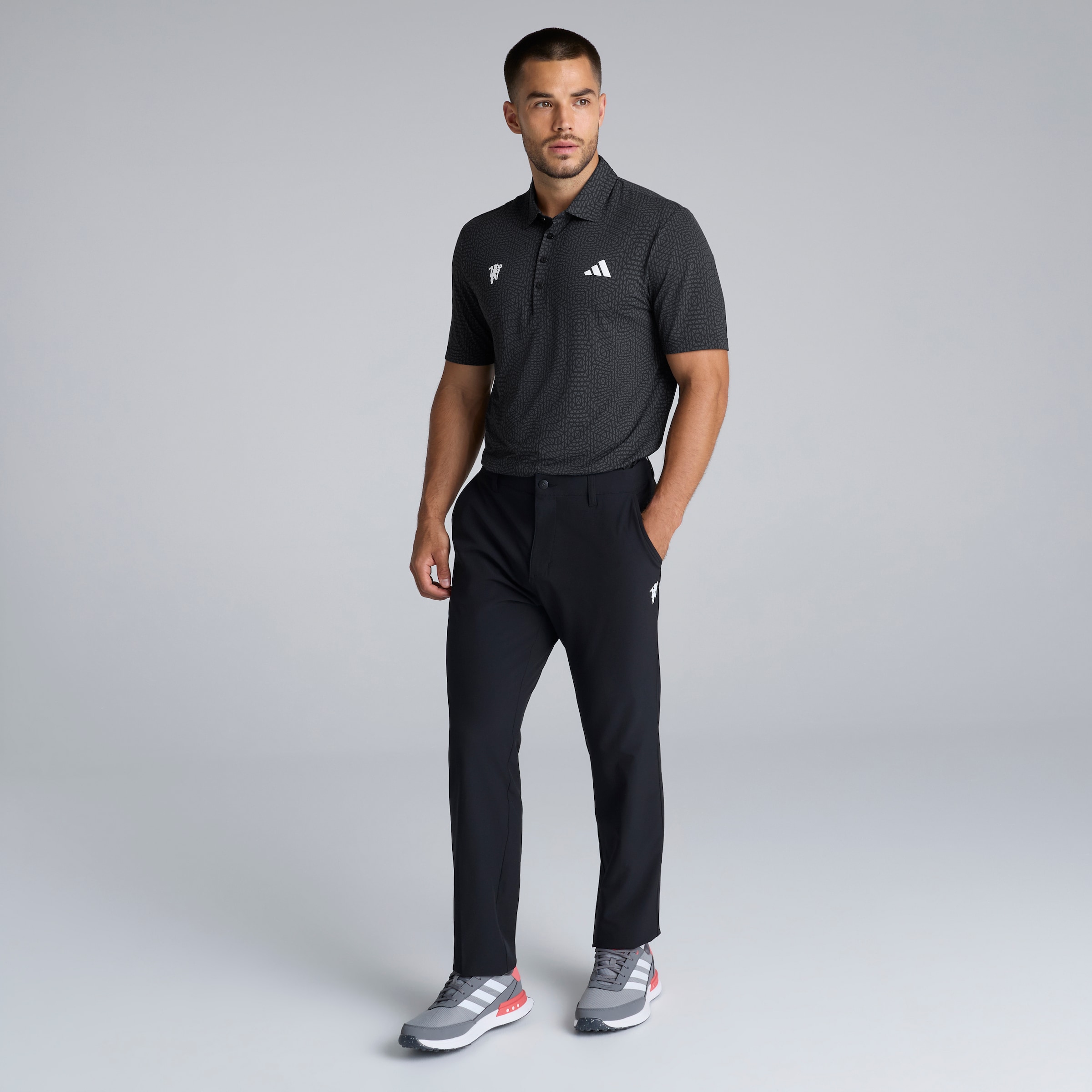 Manchester United x adidas Golf Ultimate 365 Tour Polo Shirt Black Black Detail [3-5]