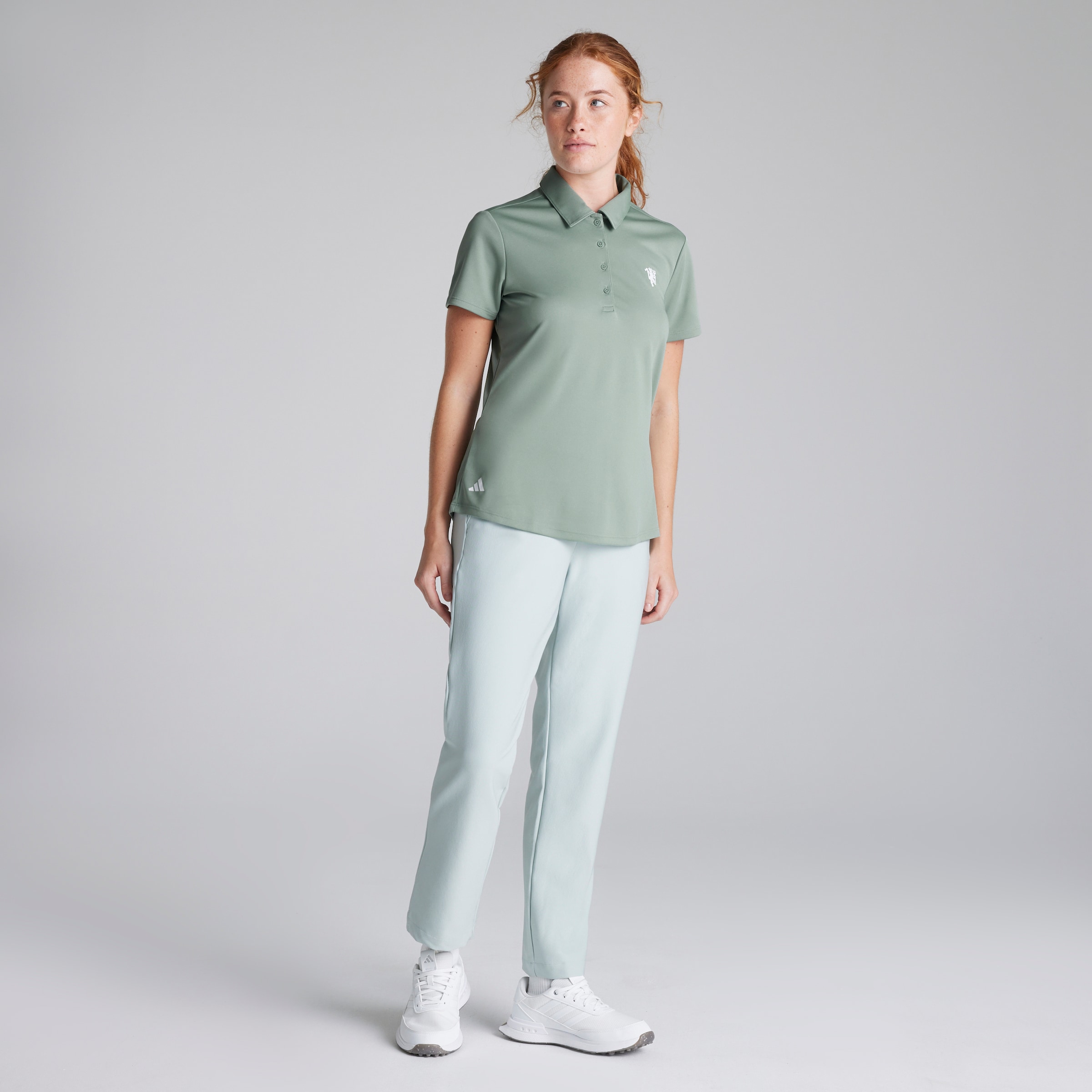 Manchester United x adidas Womens Golf Solid Performance Polo Shirt Green Green Detail [3-5]