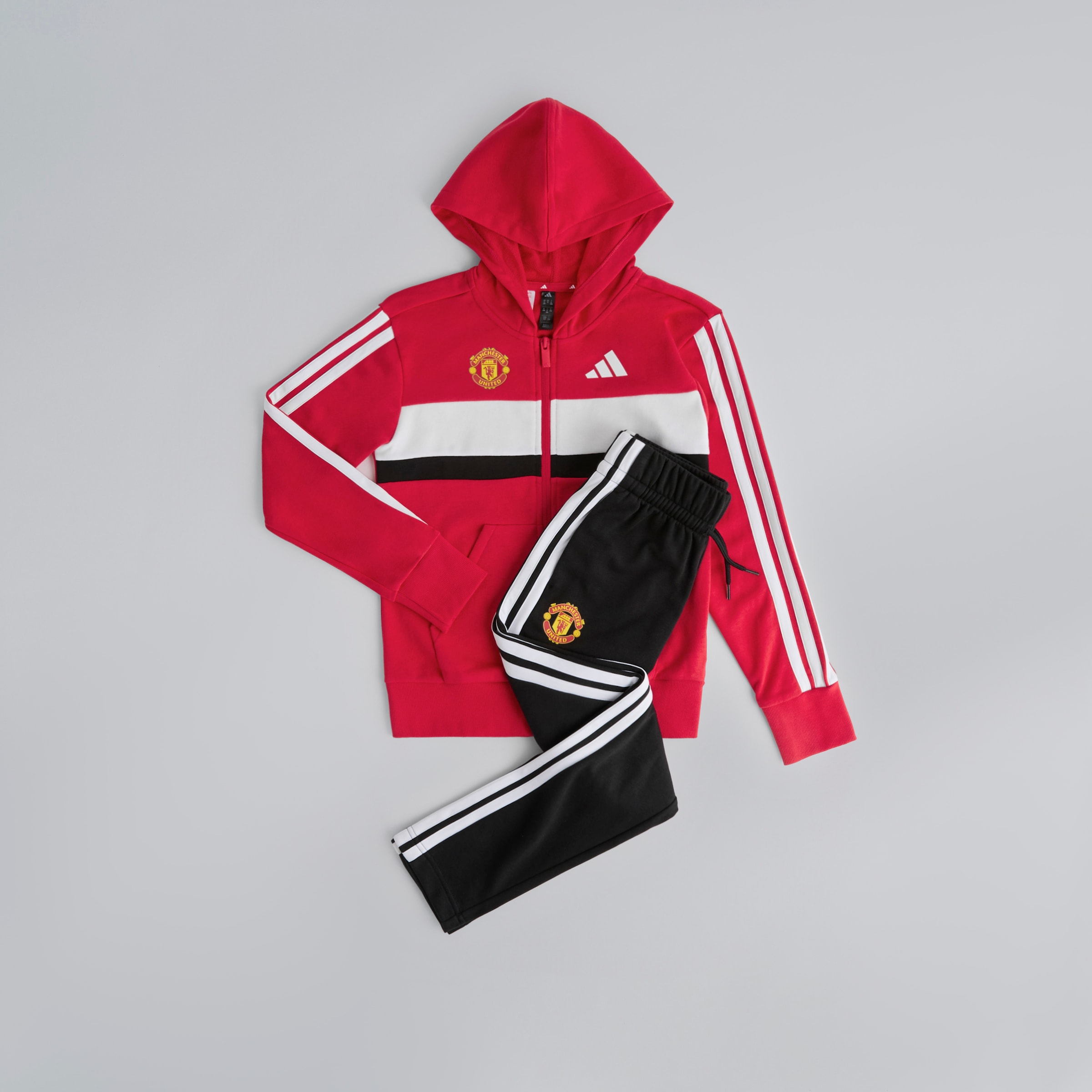Manchester United x adidas Kids Essentials Tiberio 3-Stripes French Terry Tracksuit Red/Black