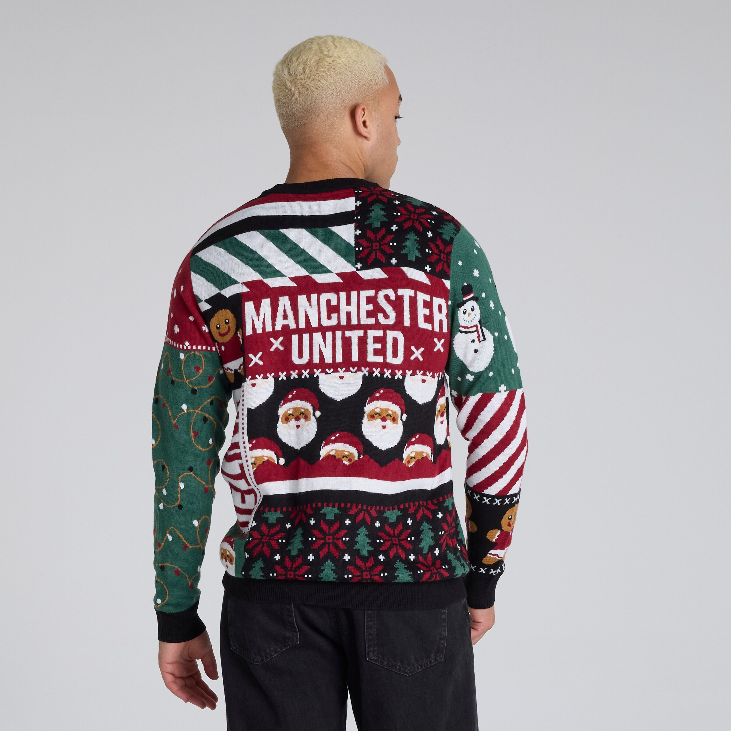 Manchester United Adults Christmas Patchwork Jumper Black Black Detail [2-5]