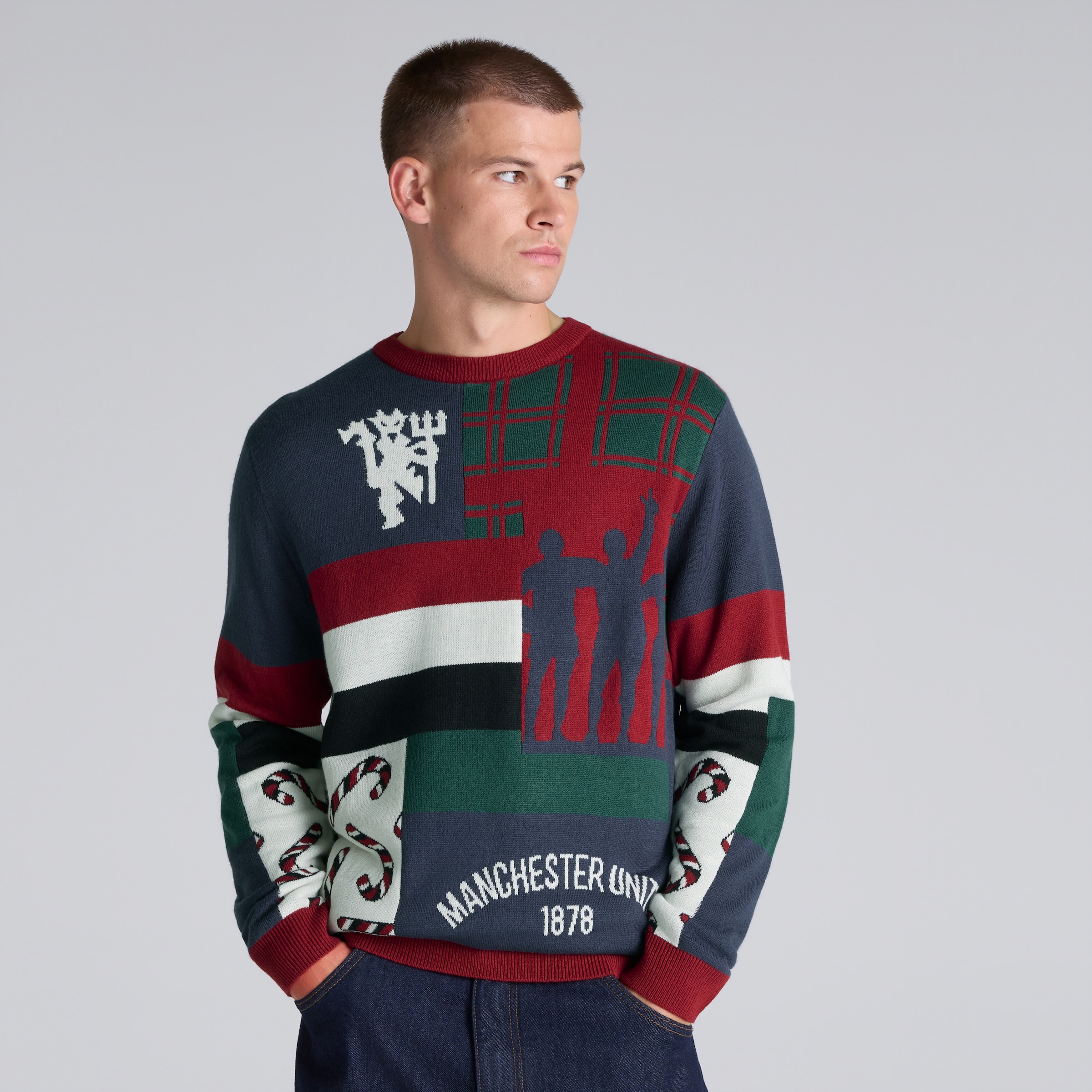 Manchester United Patchwork Christmas Jumper Multi Multi