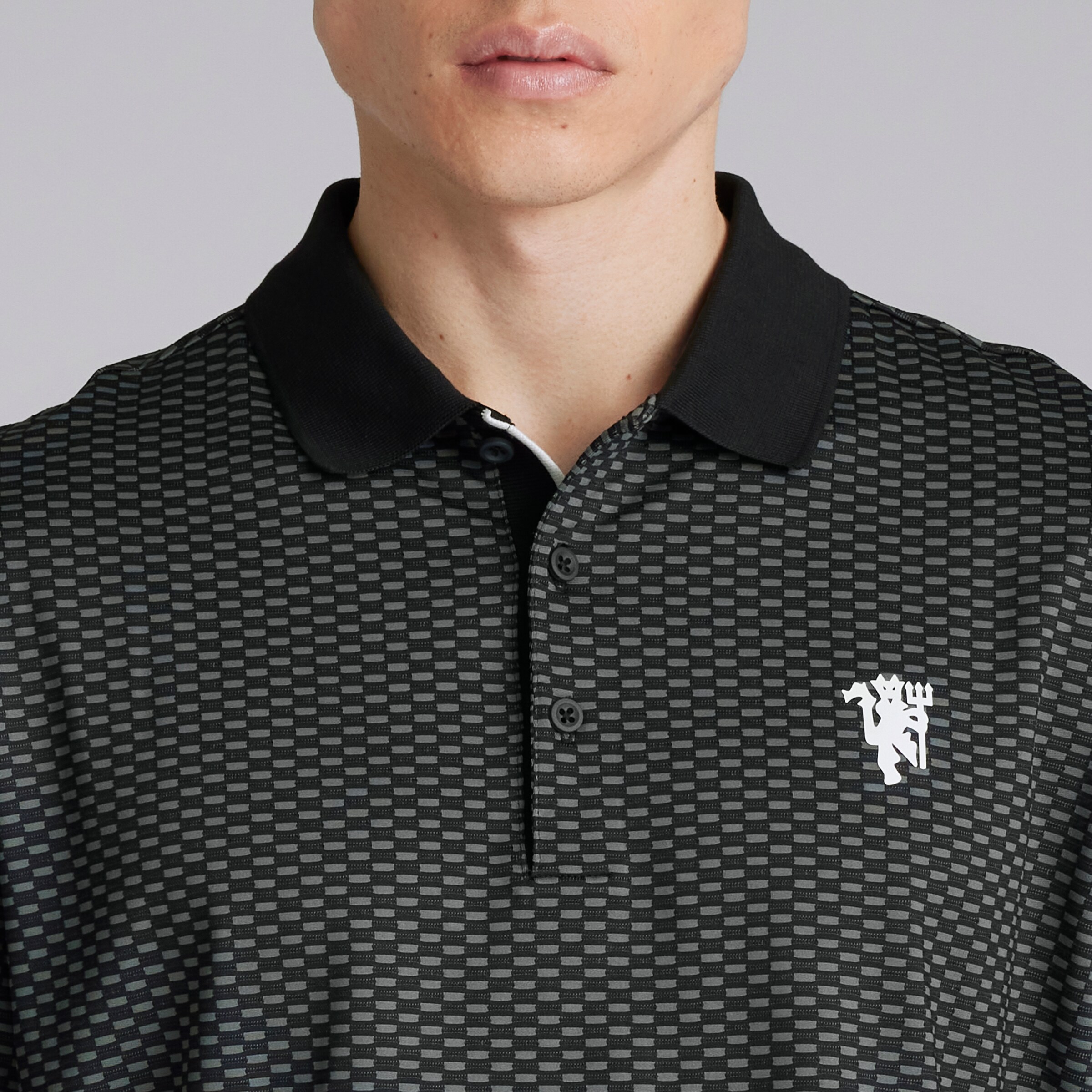 Manchester United x adidas Golf Textured Polo Shirt Black Black Detail [4-5]