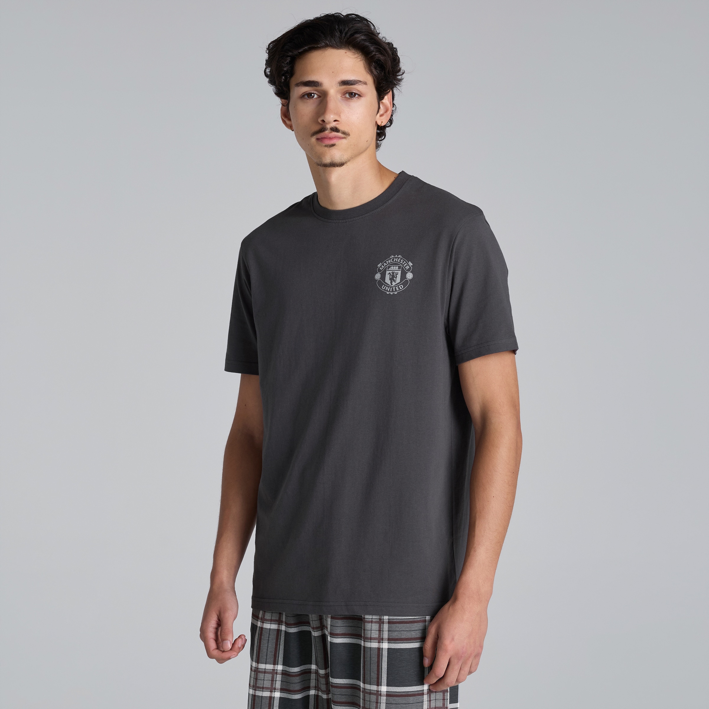 Manchester United Check Pyjama Set Charcoal Grey Detail [3-6]