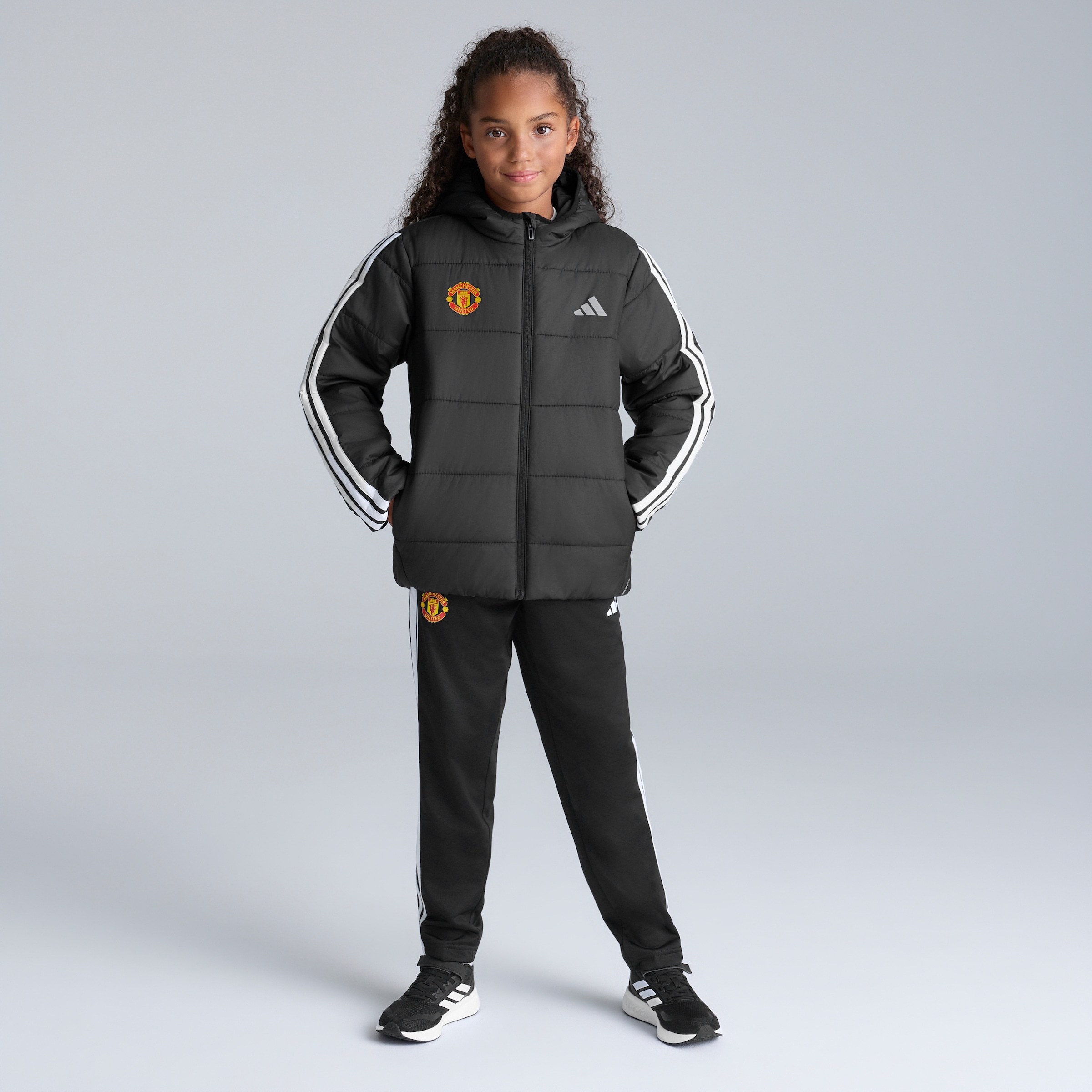 Manchester United x adidas Kids Essentials 3-Stripes Padded Jacket Black Black Detail [3-6]