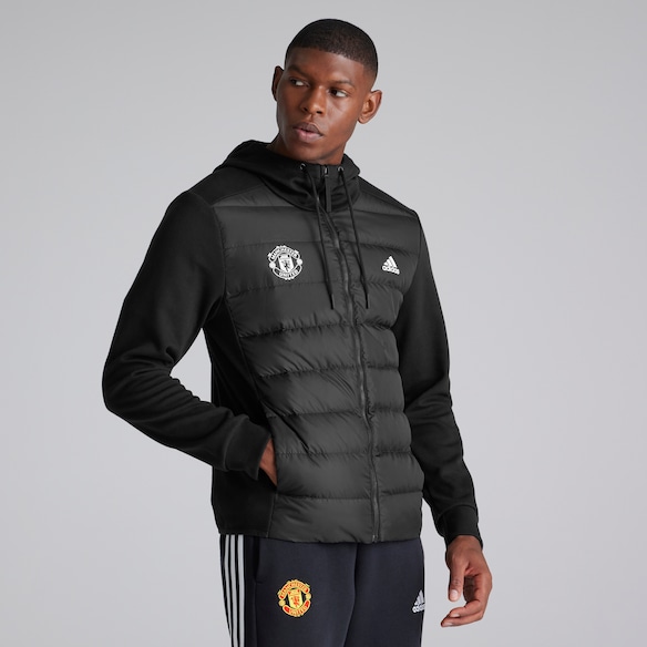 Manchester United x adidas Essentials Hybrid Down Hooded Jacket Black Black