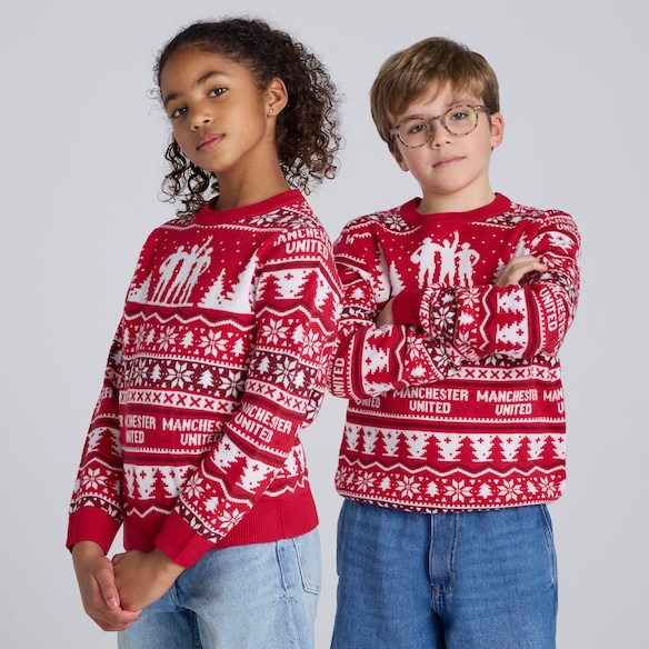 Manchester United Kids Christmas Fairisle Jumper Red Red