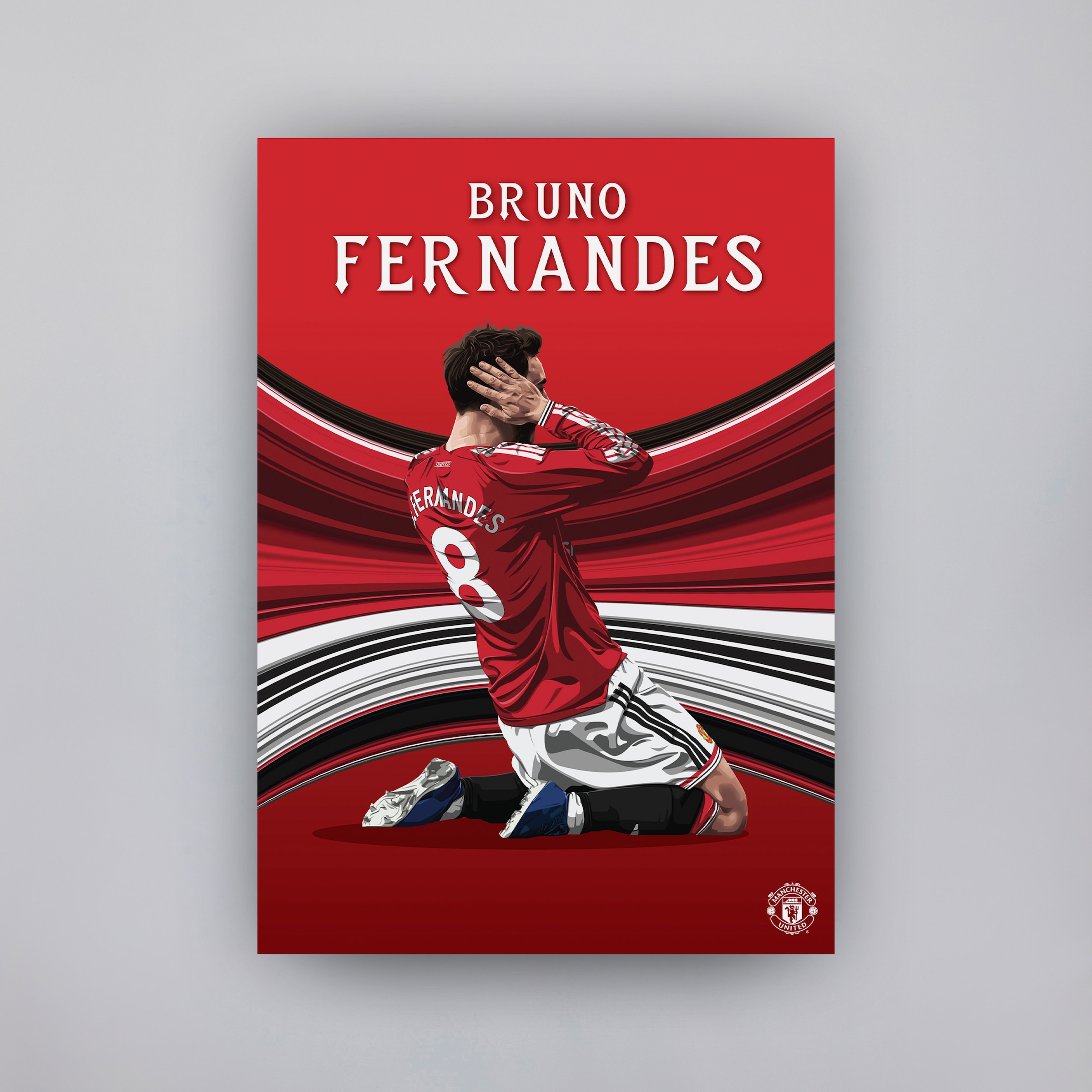 Manchester United Fernandes 26/27 Illustrated A2 Poster Red Red