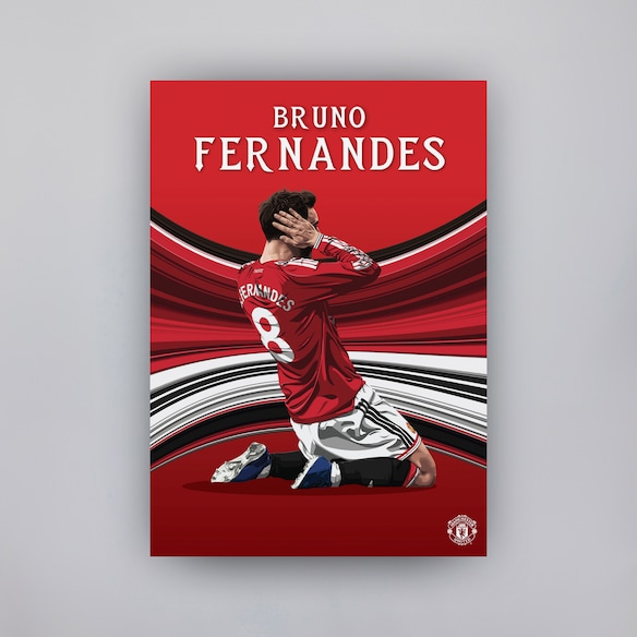 Manchester United Fernandes 26/27 Illustrated A2 Poster Red Red