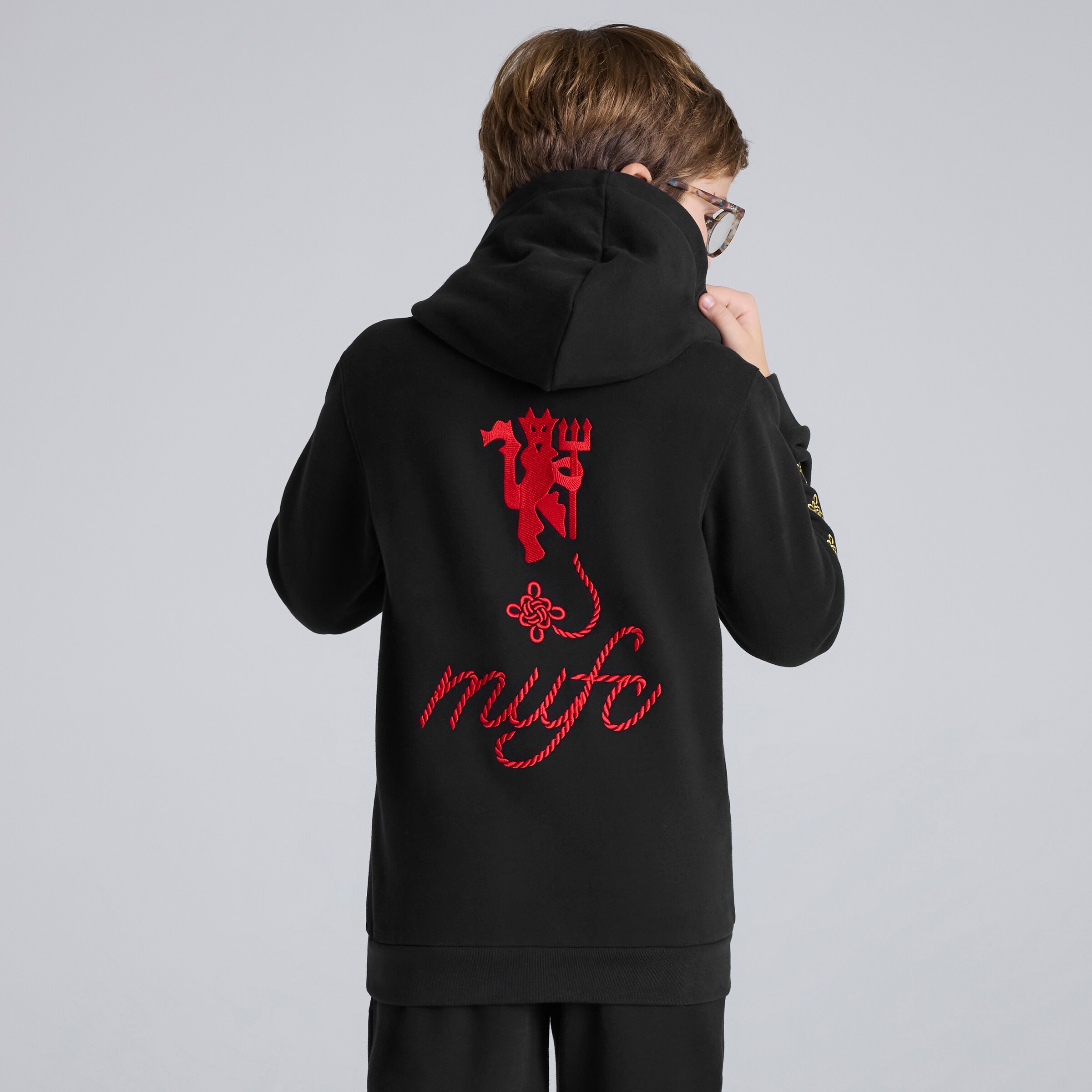 Manchester United Cultural Story Hoodie Kids 검정색 세부 사항 [2-6]