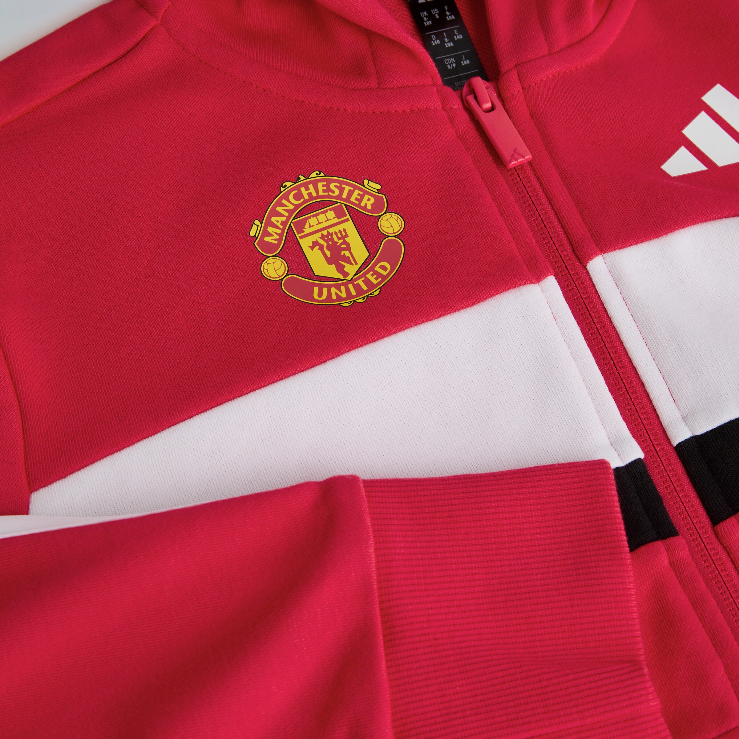 Manchester United x adidas Kids Essentials Tiberio 3-Stripes French Terry Tracksuit Red/Black Detail [3-4]