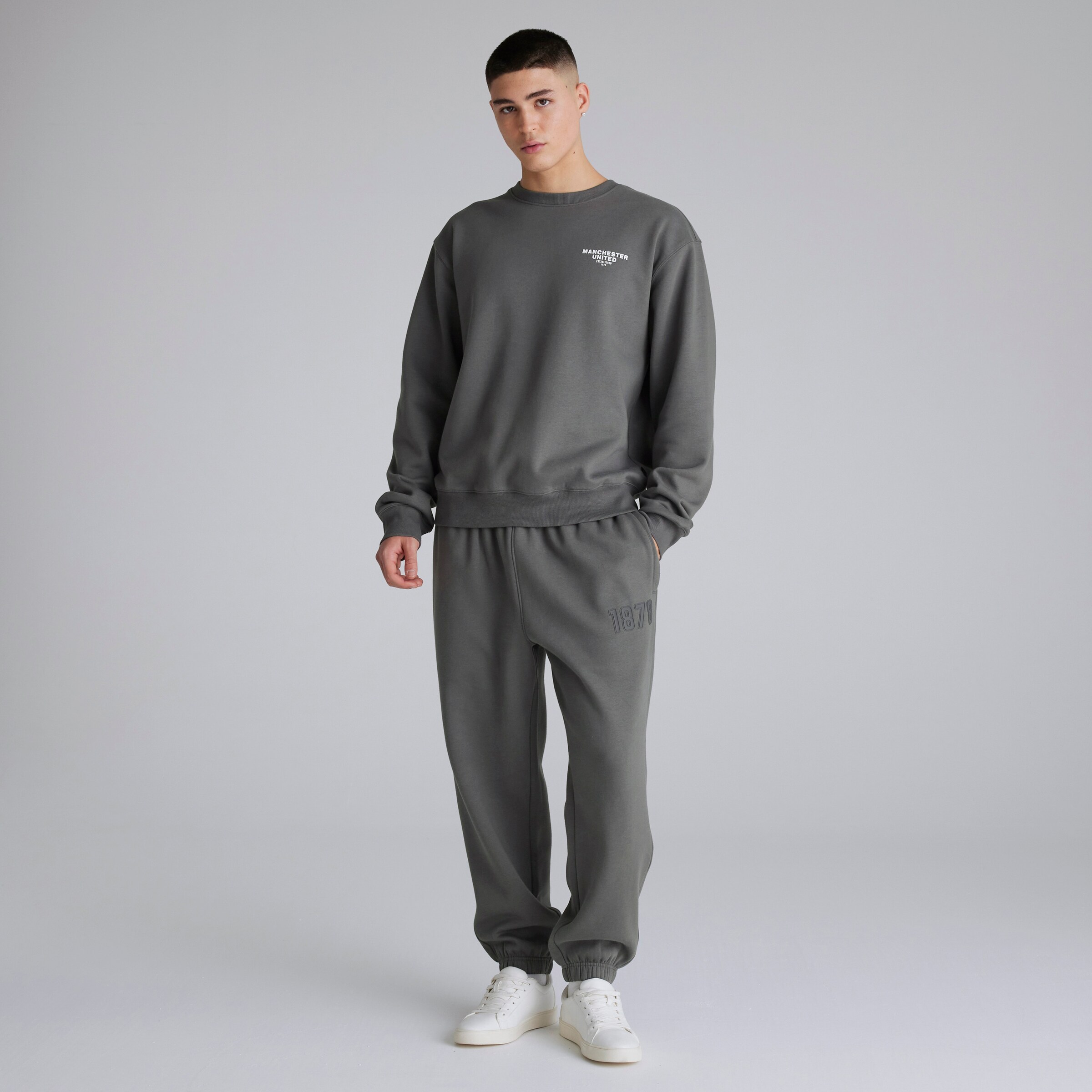 Manchester United Mens Back Print Sweatshirt Slate Grey Detail [3-6]