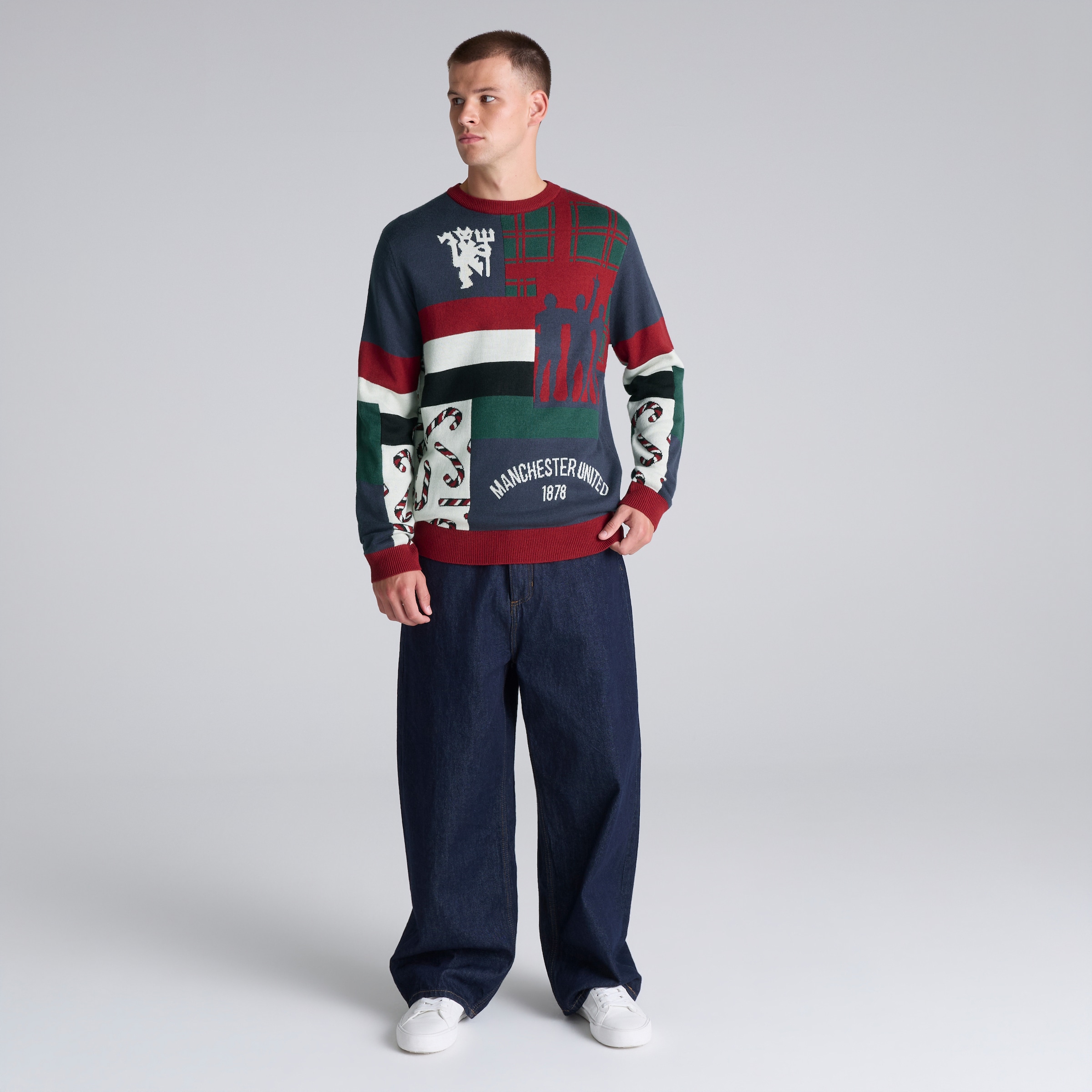 Manchester United Patchwork Christmas Jumper Multi Multi Detail [3-5]