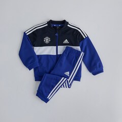 Manchester United x adidas Infant Tiberio 3-Stripes Colourblock Shiny Tracksuit Navy