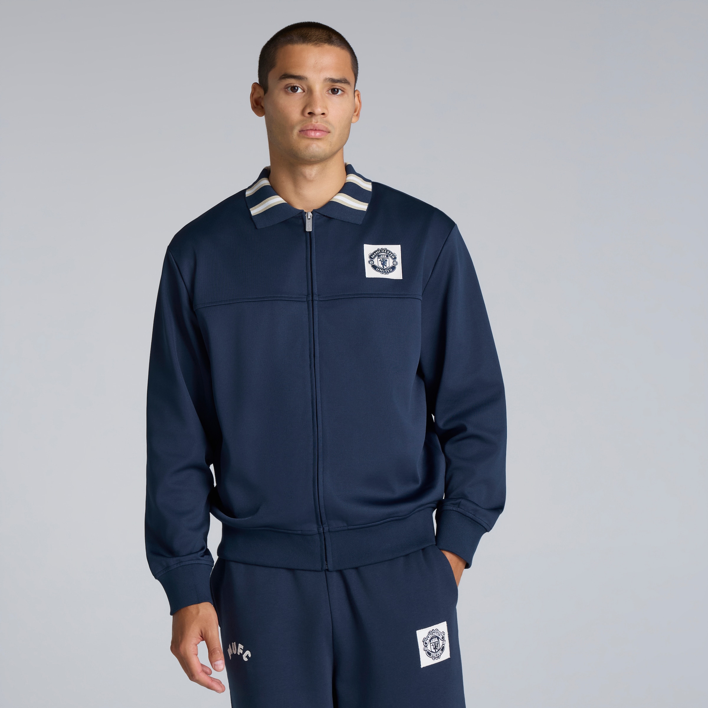 Manchester United Heritage Bar Stripe Tracksuit Jacket Navy Navy blue