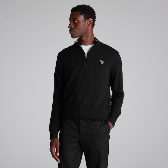 Manchester United x Paul Smith Mens Knitted 1/4 Zip Jumper Black Schwarz