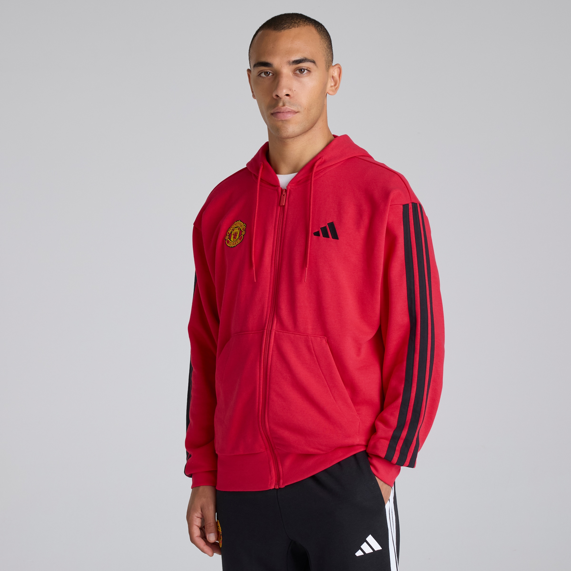 Manchester United x adidas Essentials 3-Stripes Full-Zip Hoodie Red Red