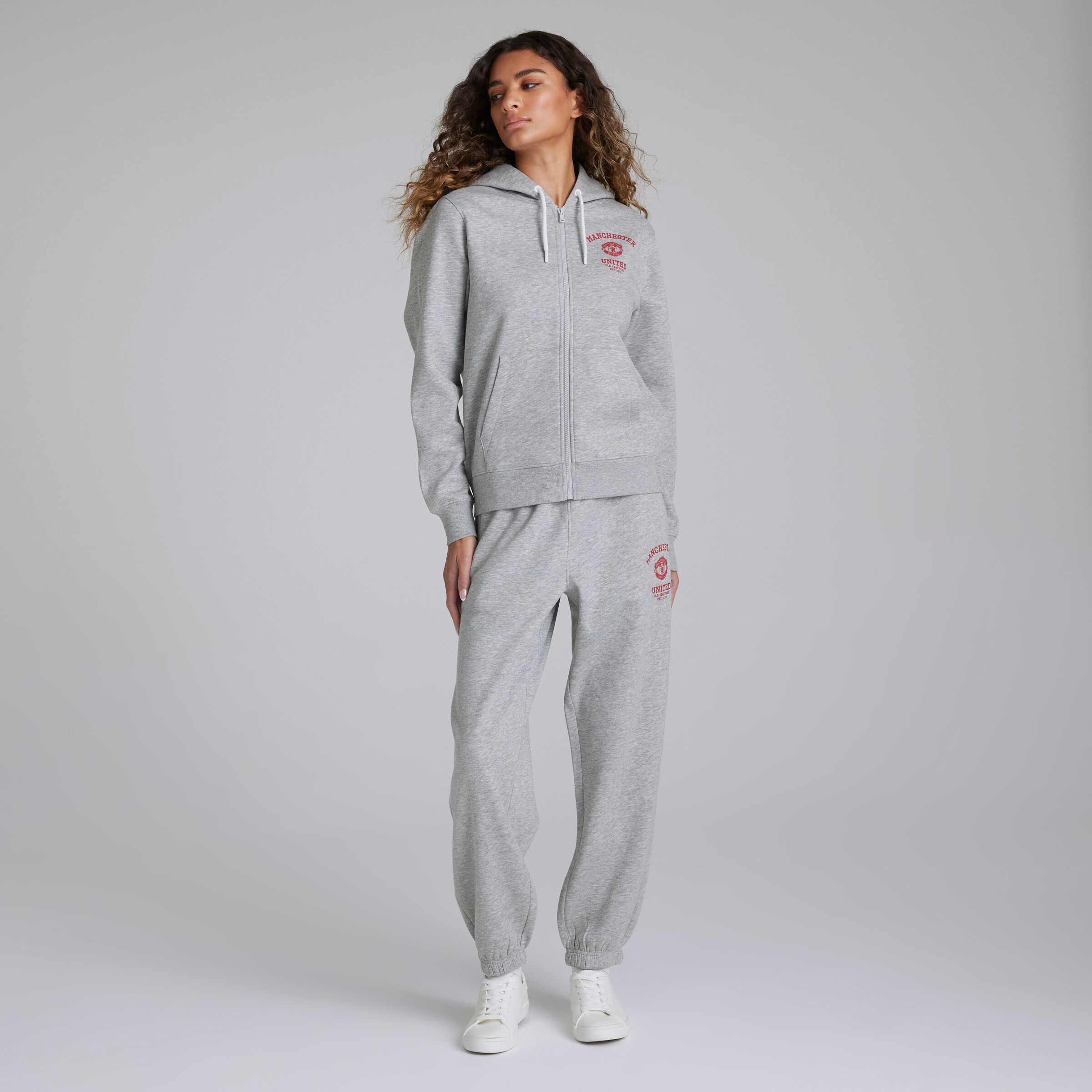 Manchester United Womens Varsity Full Zip Hoodie Grey Grey Detail [3-5]