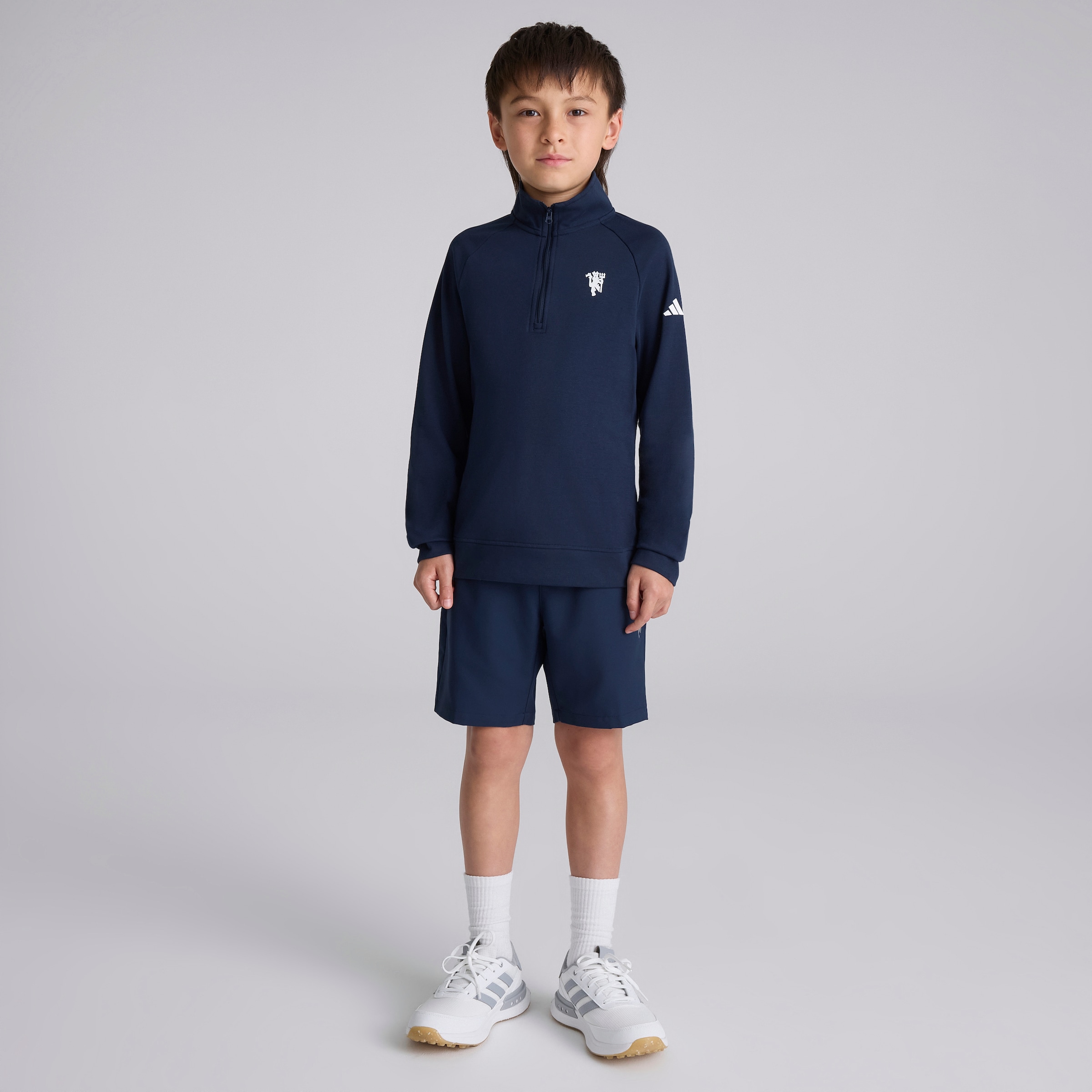Manchester United x adidas Kids Golf 1/4 Zip Layer Top Navy Navy blue Detail [3-5]