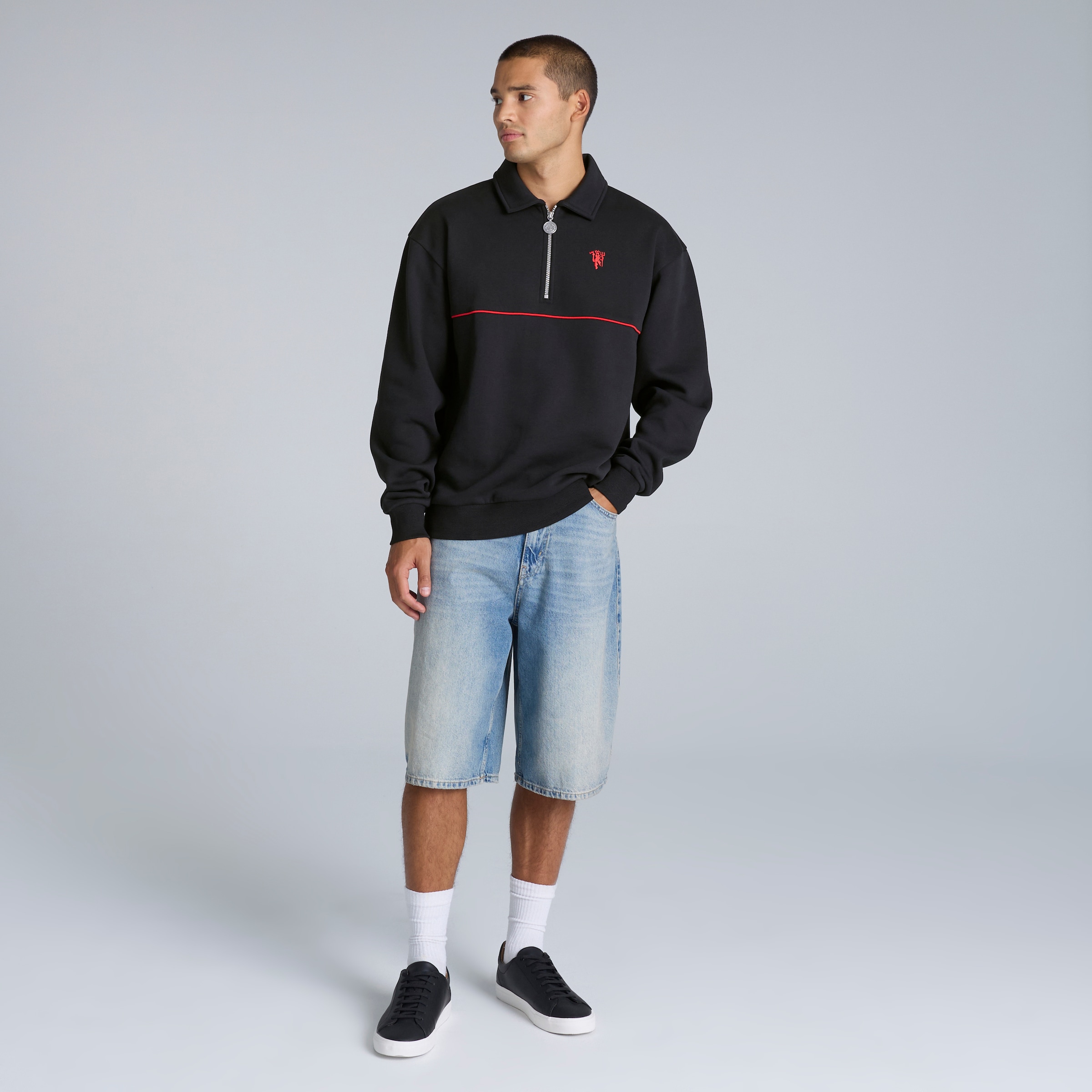Manchester United There's Nothing on Earth Like Being a Red Quarter Zip Sweatshirt Black Negro Detalle [3-5]