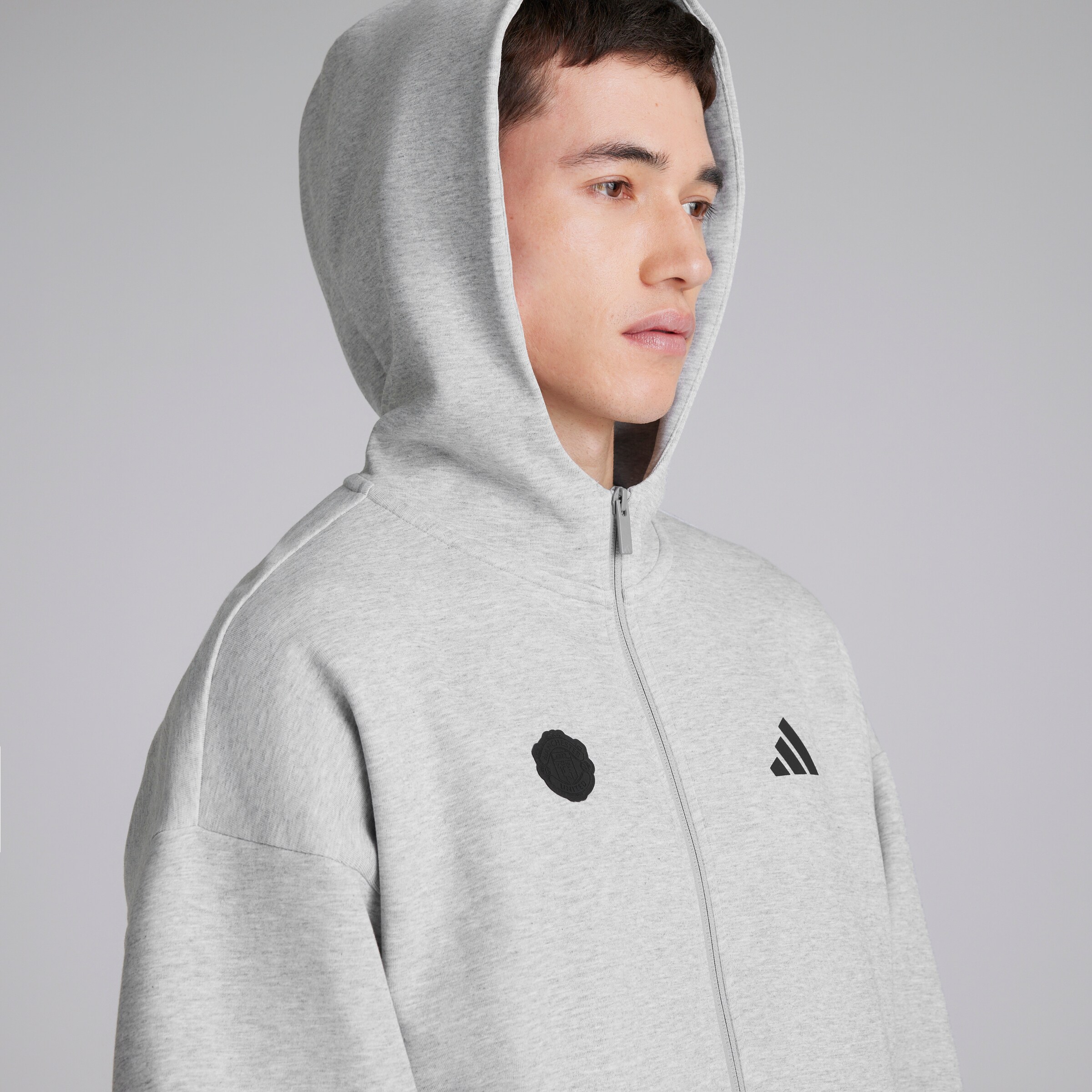 Manchester United x adidas Future Icons Full Zip Hoodie Grey Marl Grey Detail [5-5]