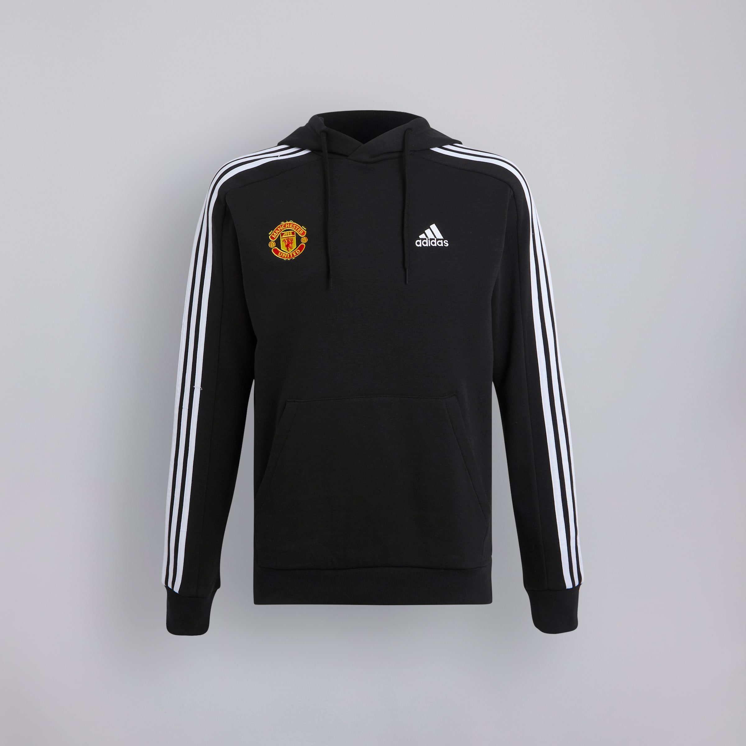 Manchester United x adidas Mens Essentials Fleece 3-Stripes Hoodie Black Noir Détail [6-7]