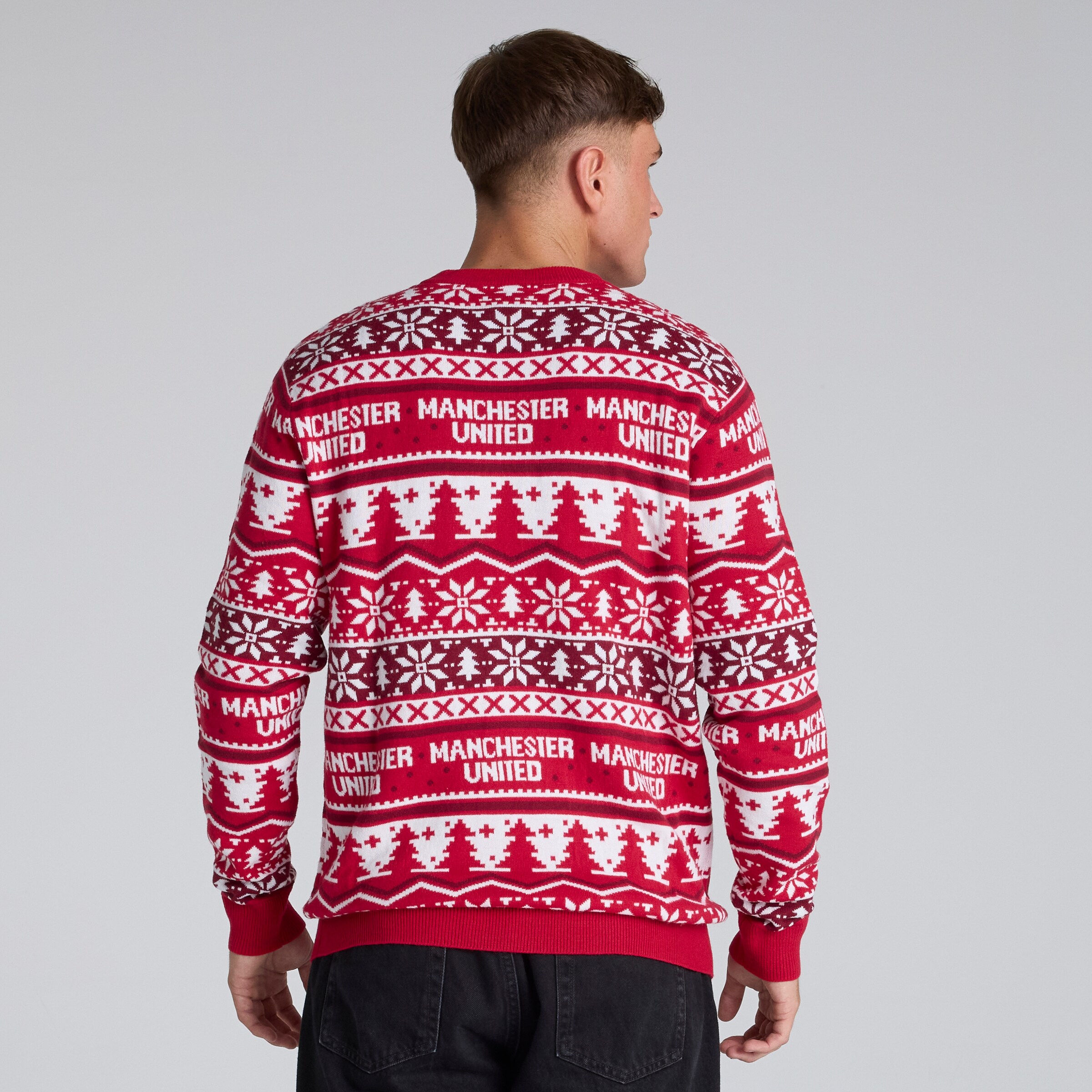 Manchester United Adults Christmas Fairisle Jumper Red Rouge Détail [2-5]