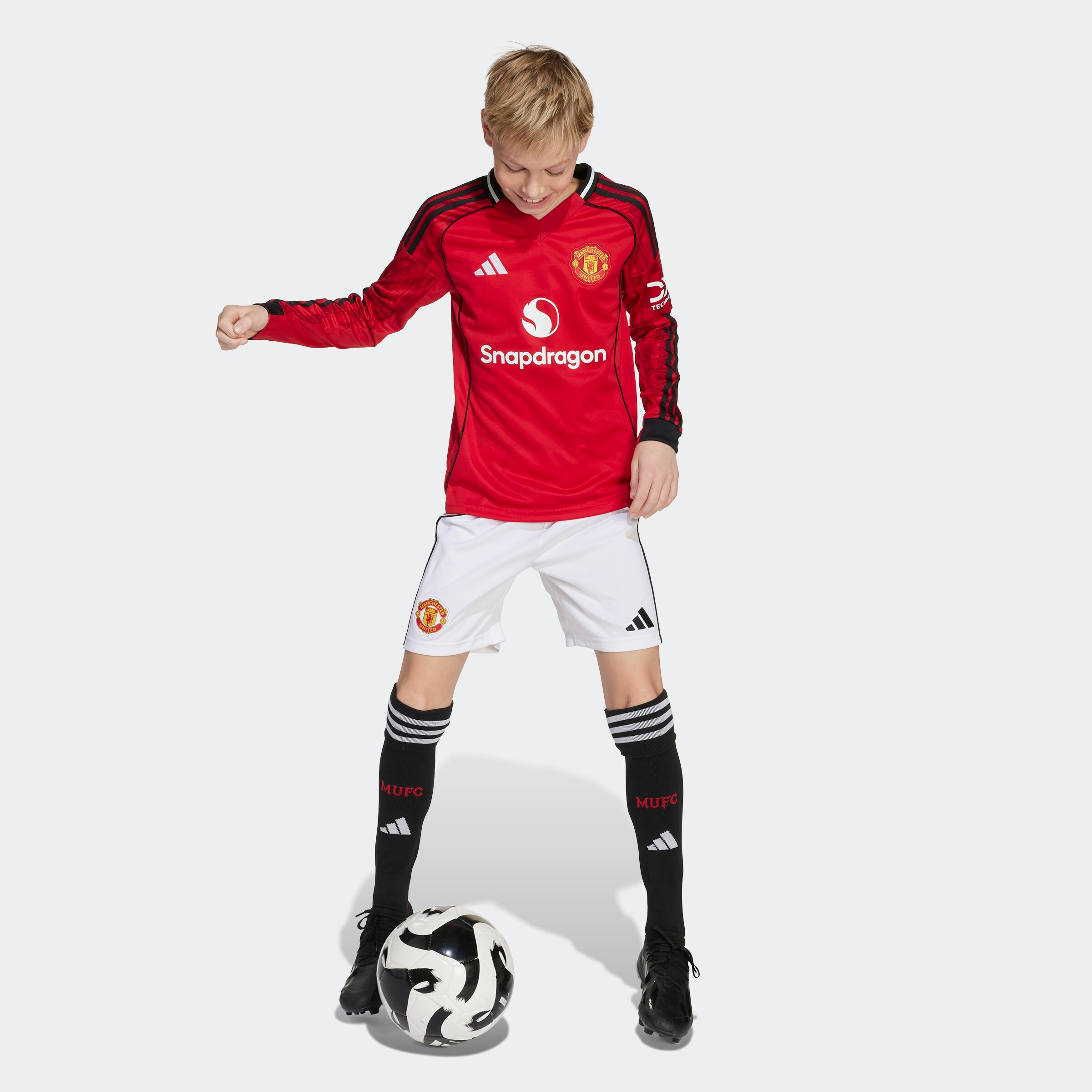 Manchester United Kids 25/26 Home Long Sleeve Jersey Red Detail [6-9]