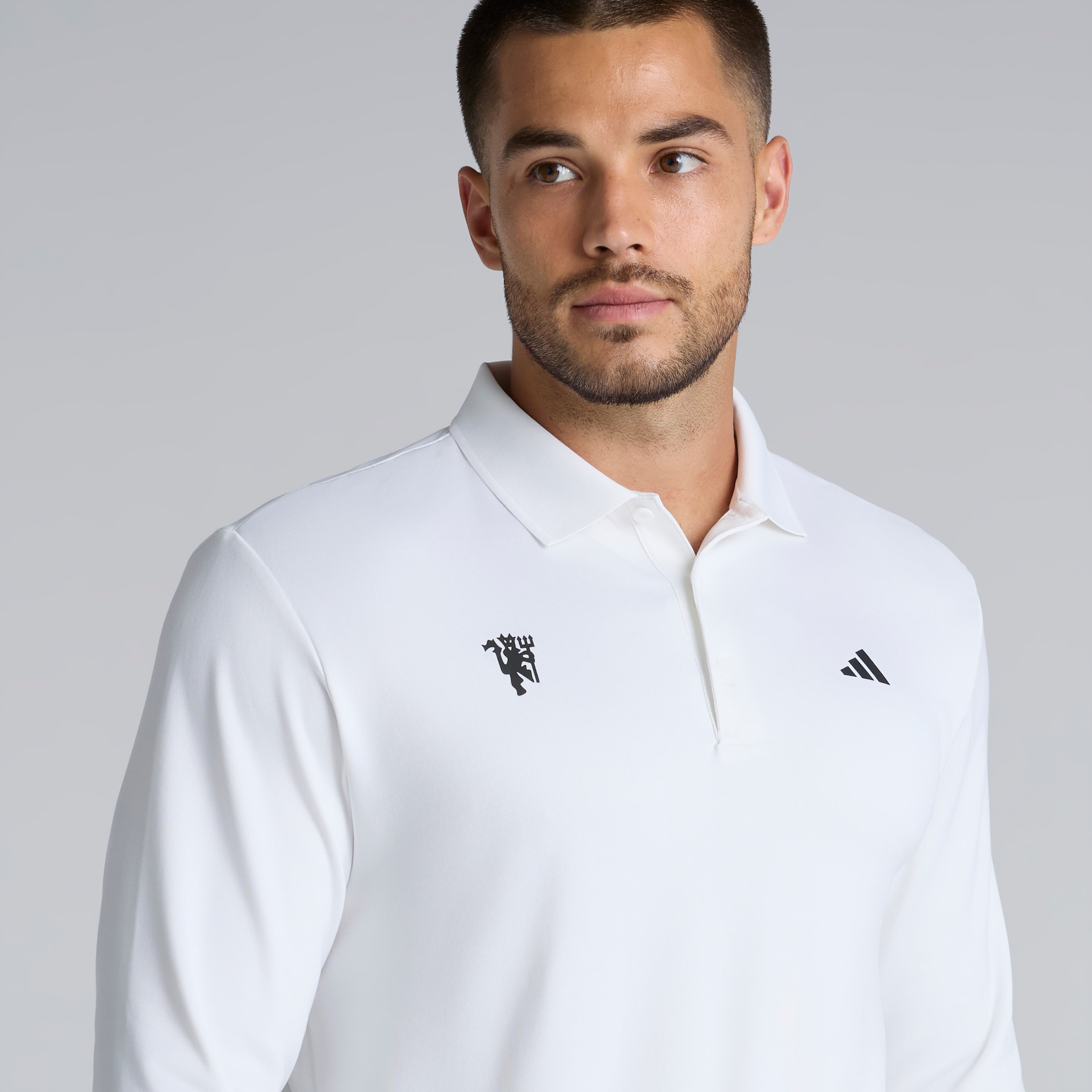 Manchester United x adidas Golf Ultimate 365 Long Sleeve Polo Shirt White White Detail [5-5]