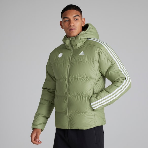 Manchester United x adidas Mens Essentials Midweight Down Hooded Jacket Green Green