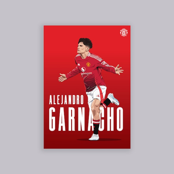 Manchester United Garnacho Illustrated A2 Poster Red