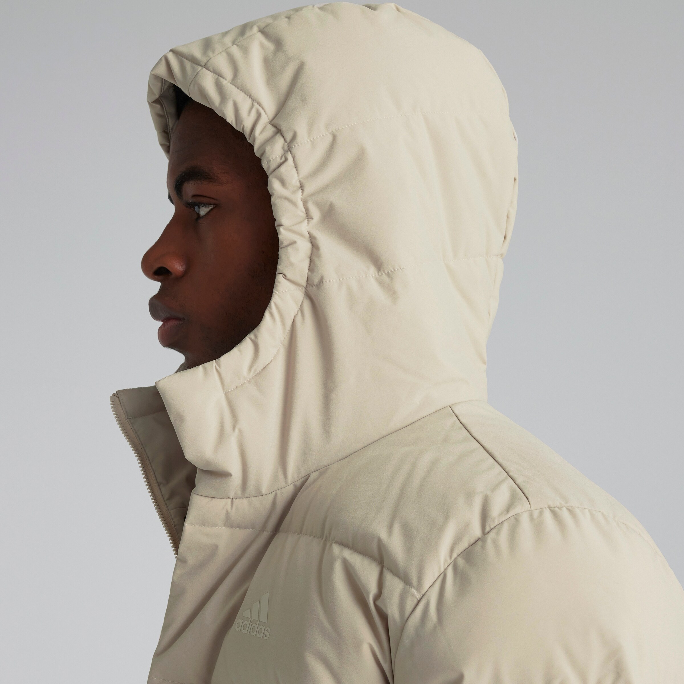 Manchester United Adidas Mens Helionic Hooded Down Jacket Beige Beige Detail [5-6]