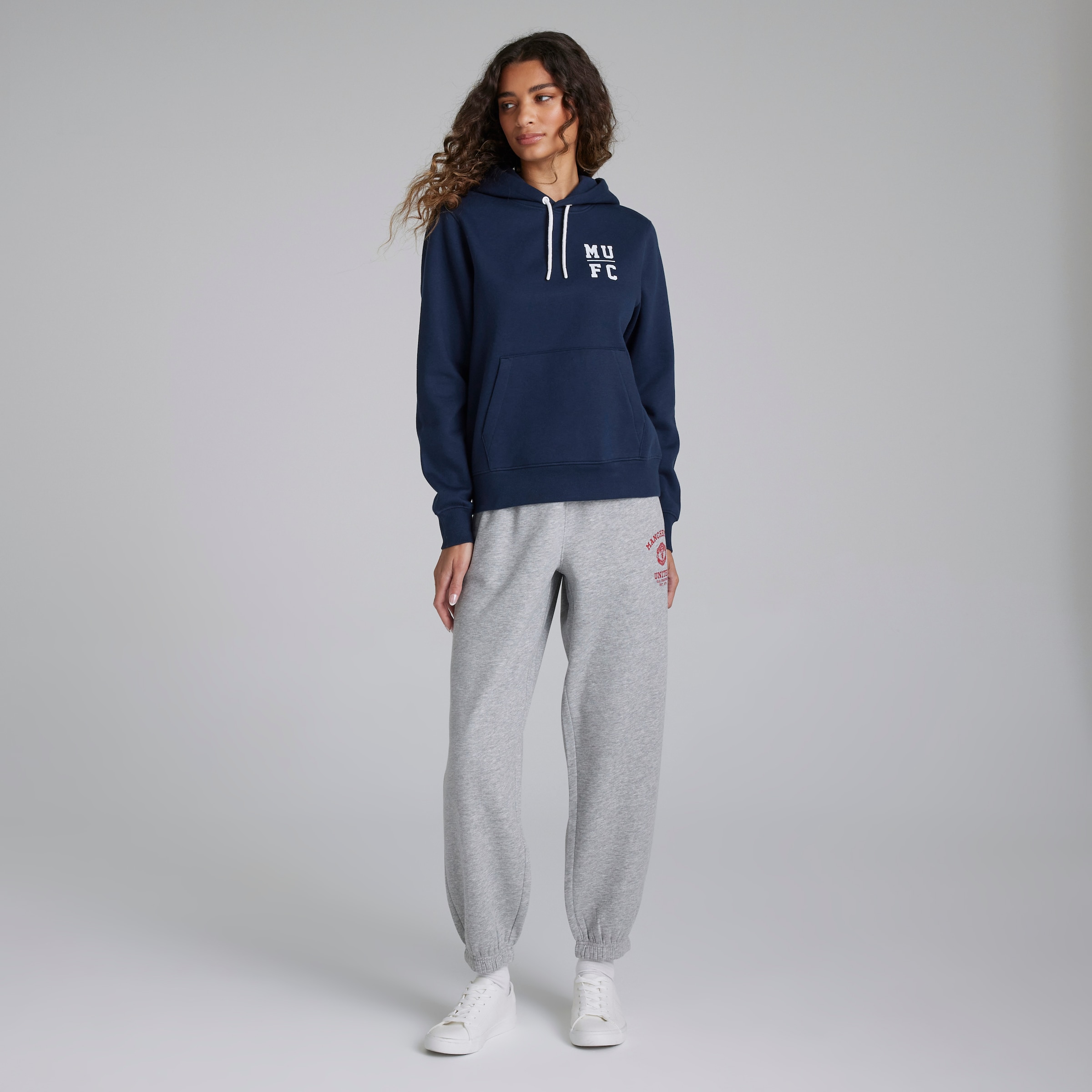 Manchester United Womens Varsity Back Print Overhead Hoodie Navy Navy blue Detail [3-5]