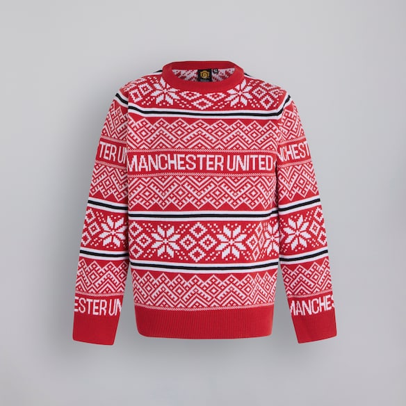 Manchester United Kids Fairisle Christmas Jumper Red Red
