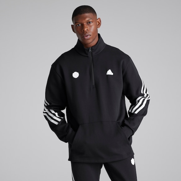 Manchester United x adidas Mens Future Icons 3-Stripes 1/2 Zip Sweatshirt Black Black