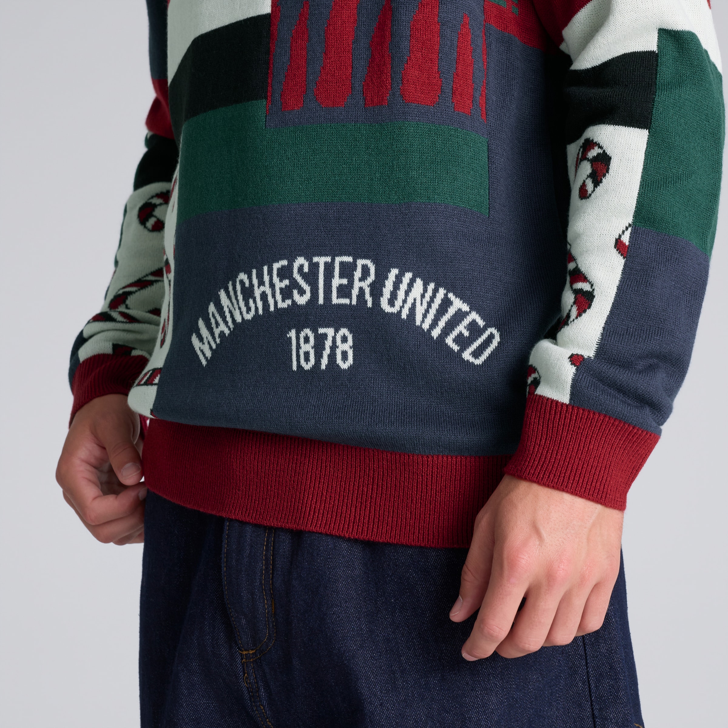 Manchester United Patchwork Christmas Jumper Multi Multi Detail [4-5]
