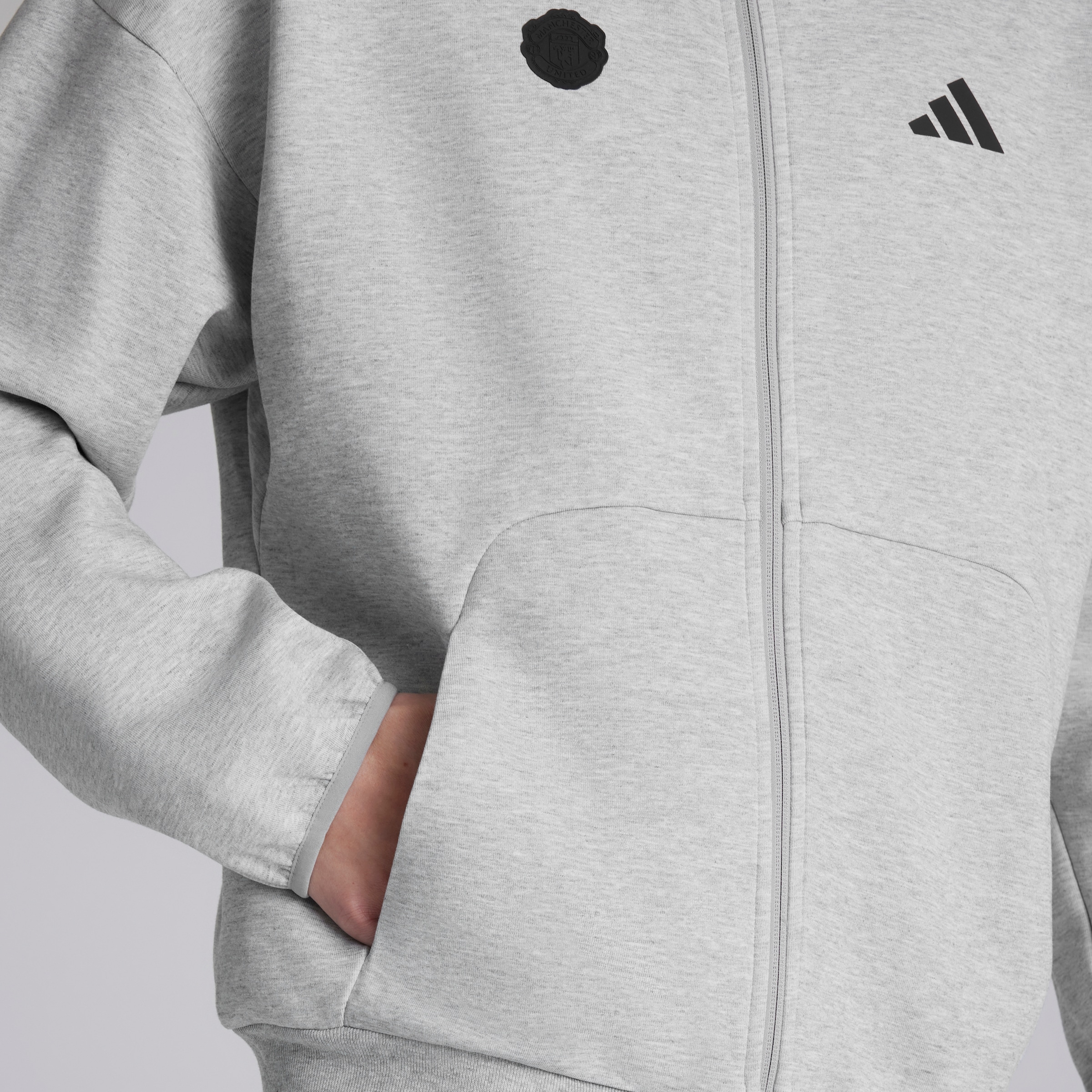 Manchester United x adidas Future Icons Full Zip Hoodie Grey Marl Grey Detail [4-5]