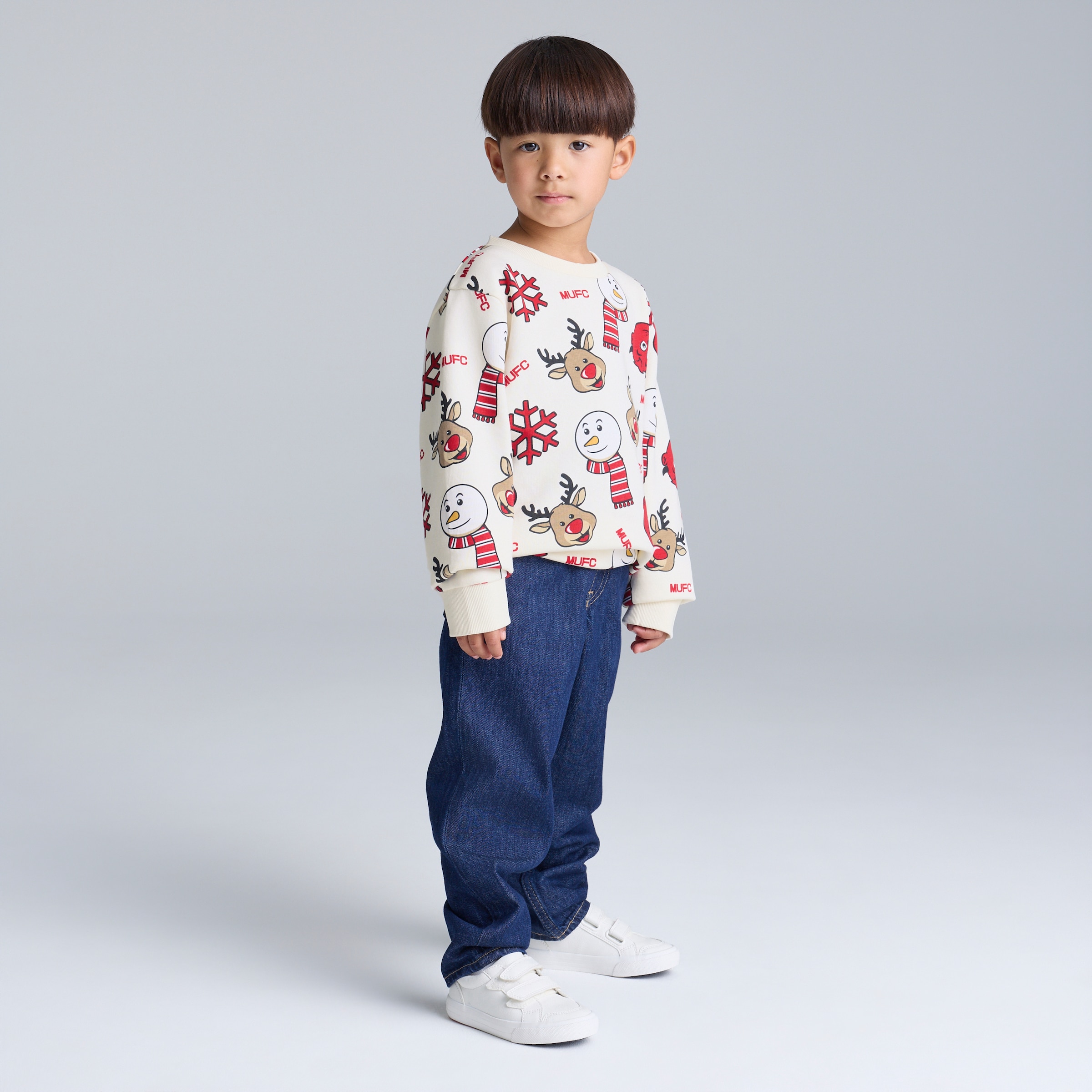 Manchester United Kids Printed Christmas Jumper Off-White White Detail [4-6]