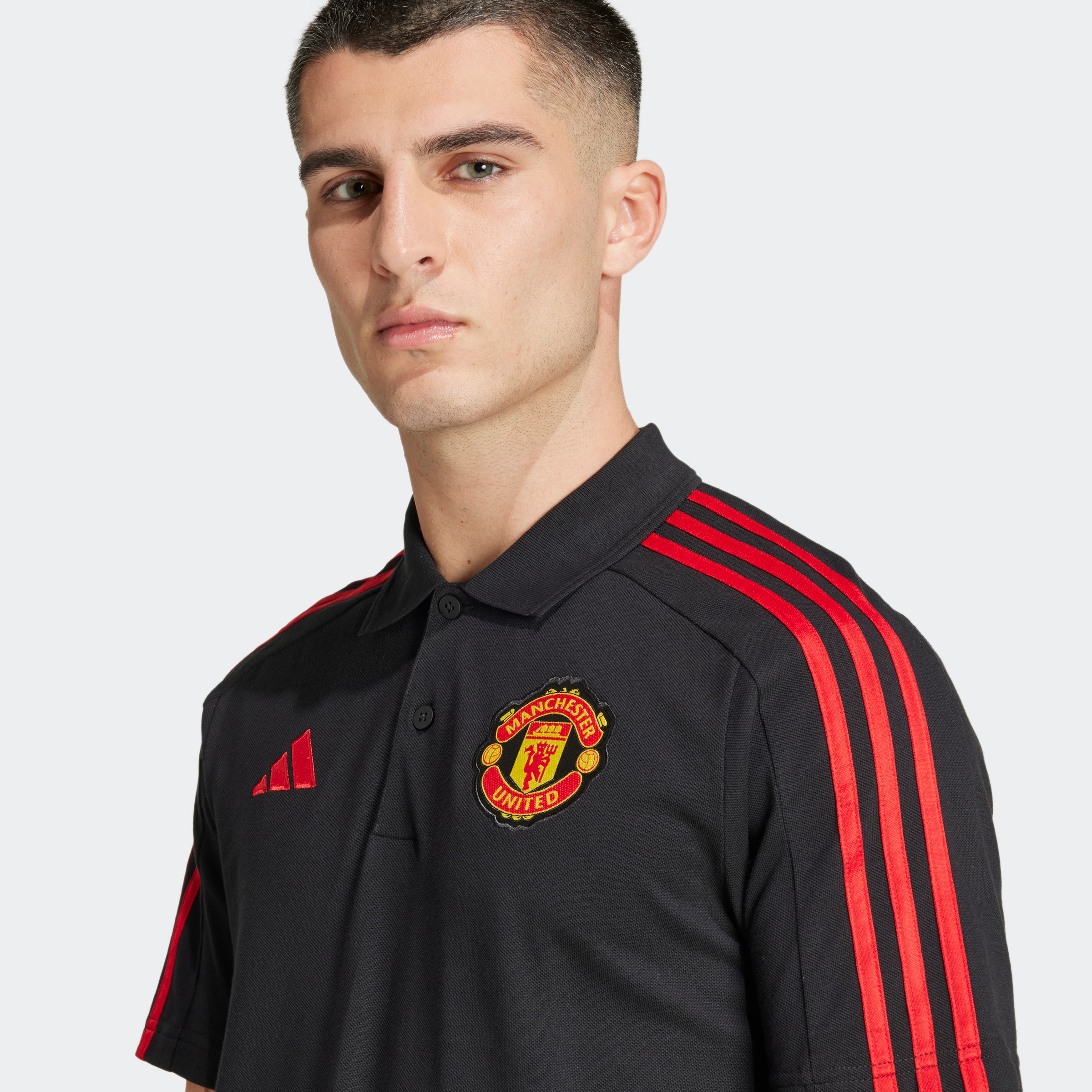 Manchester United x adidas Mens Manchester United DNA Polo Shirt Black Black Detail [3-6]