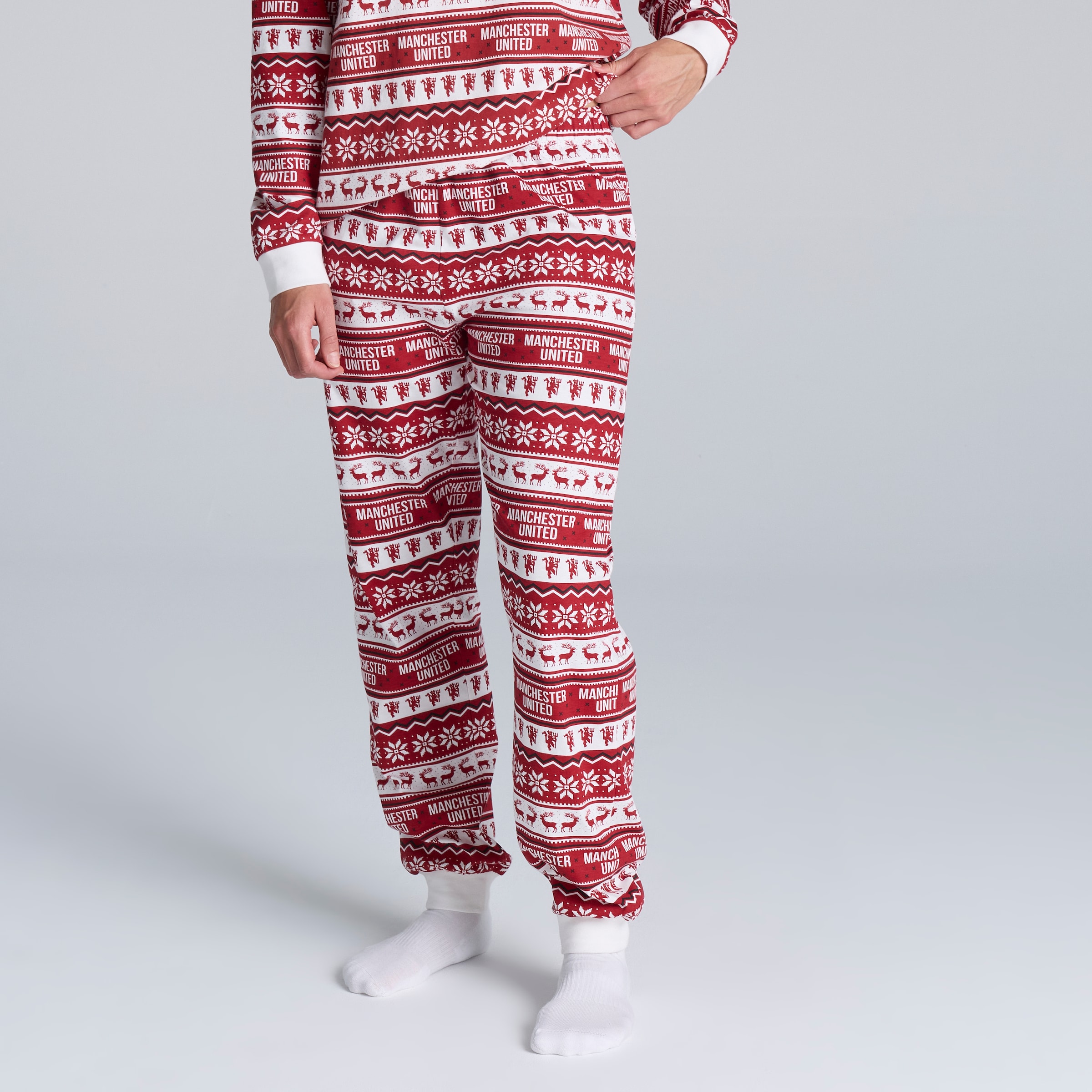 Manchester United Womens Christmas Fairisle Pyjamas Red Multi Detail [5-6]