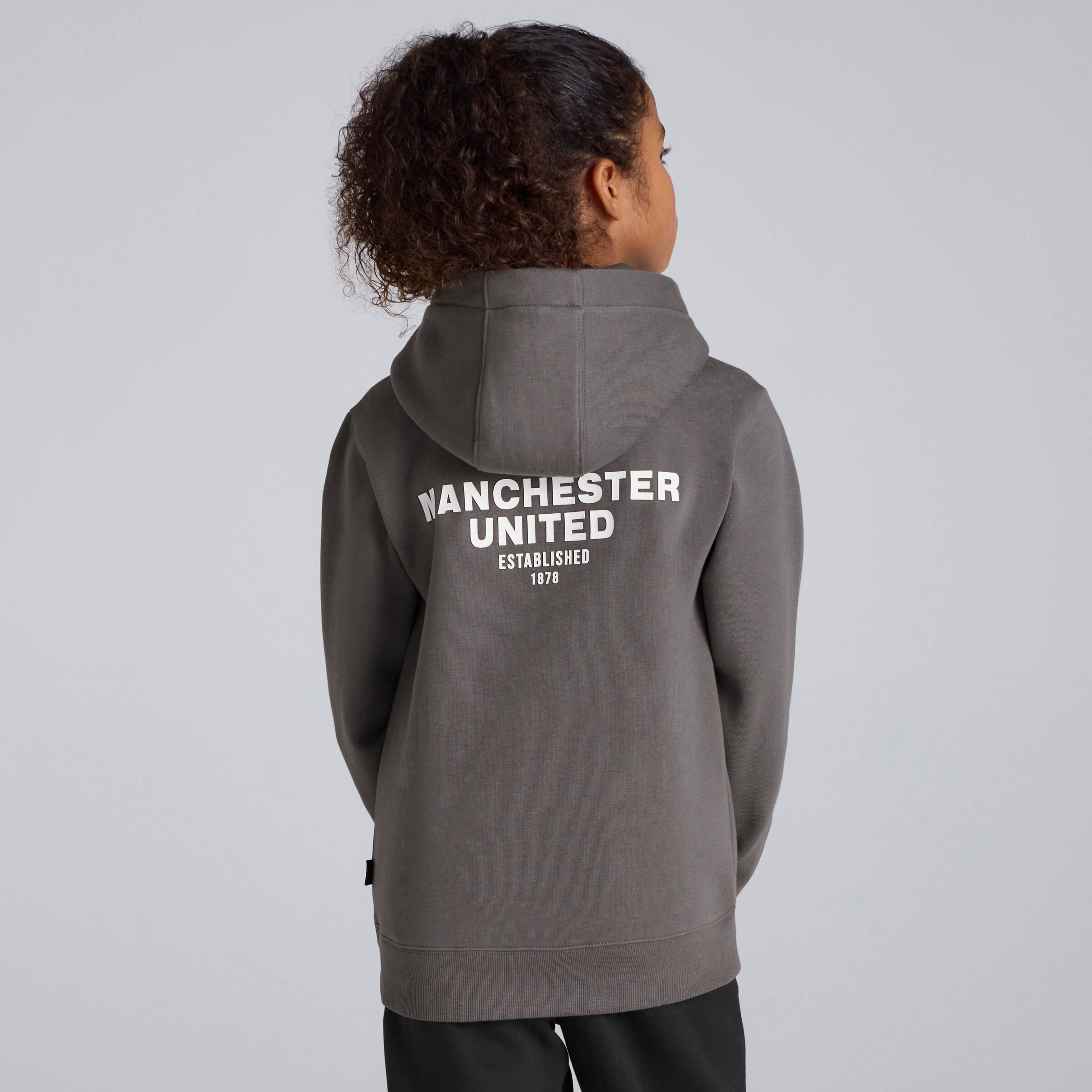 Manchester United Kids Back Print Overhead Hoodie Slate Grey Detail [2-6]