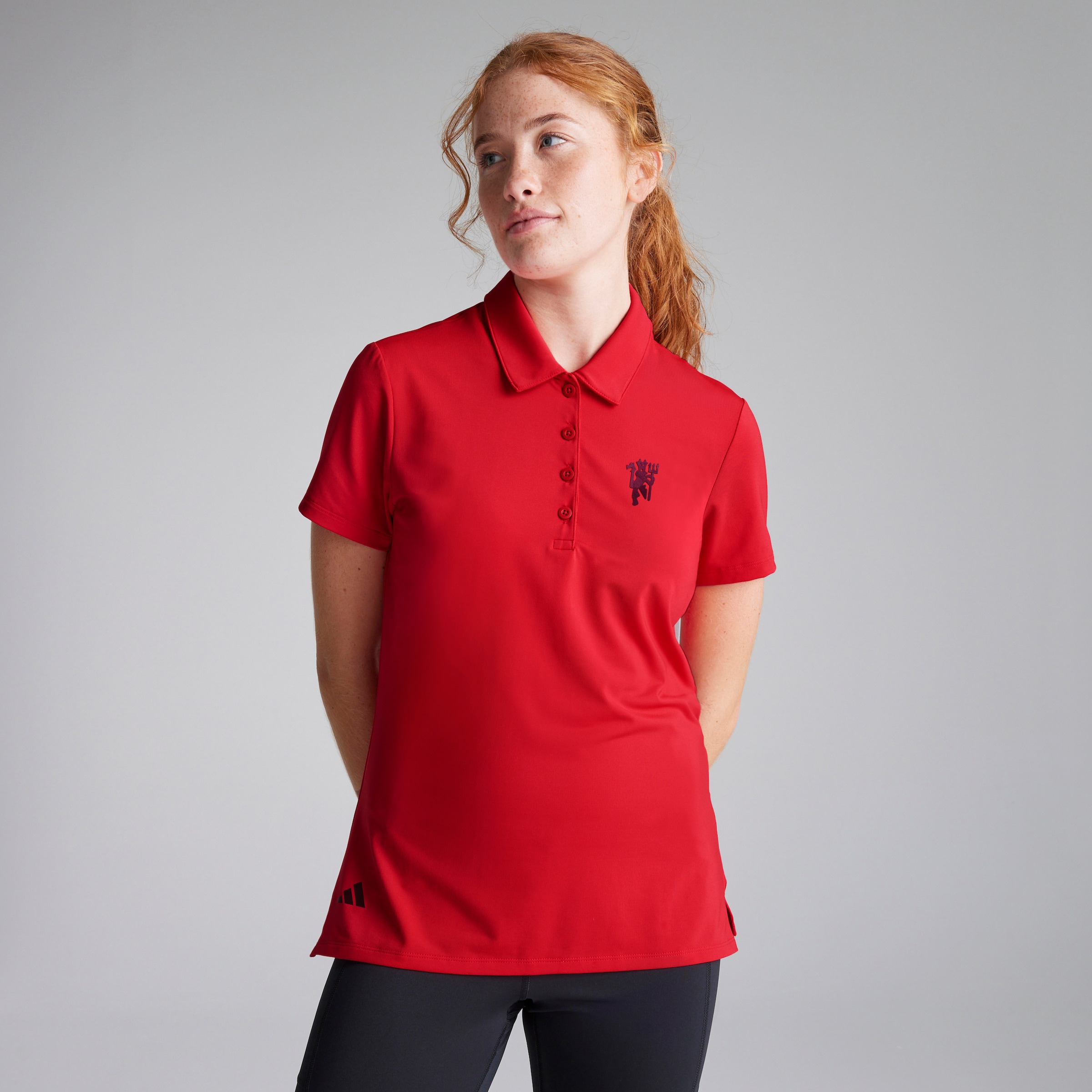 Manchester United x adidas Womens Golf Ultimate365 Solid Short Sleeve Polo Shirt Red Red