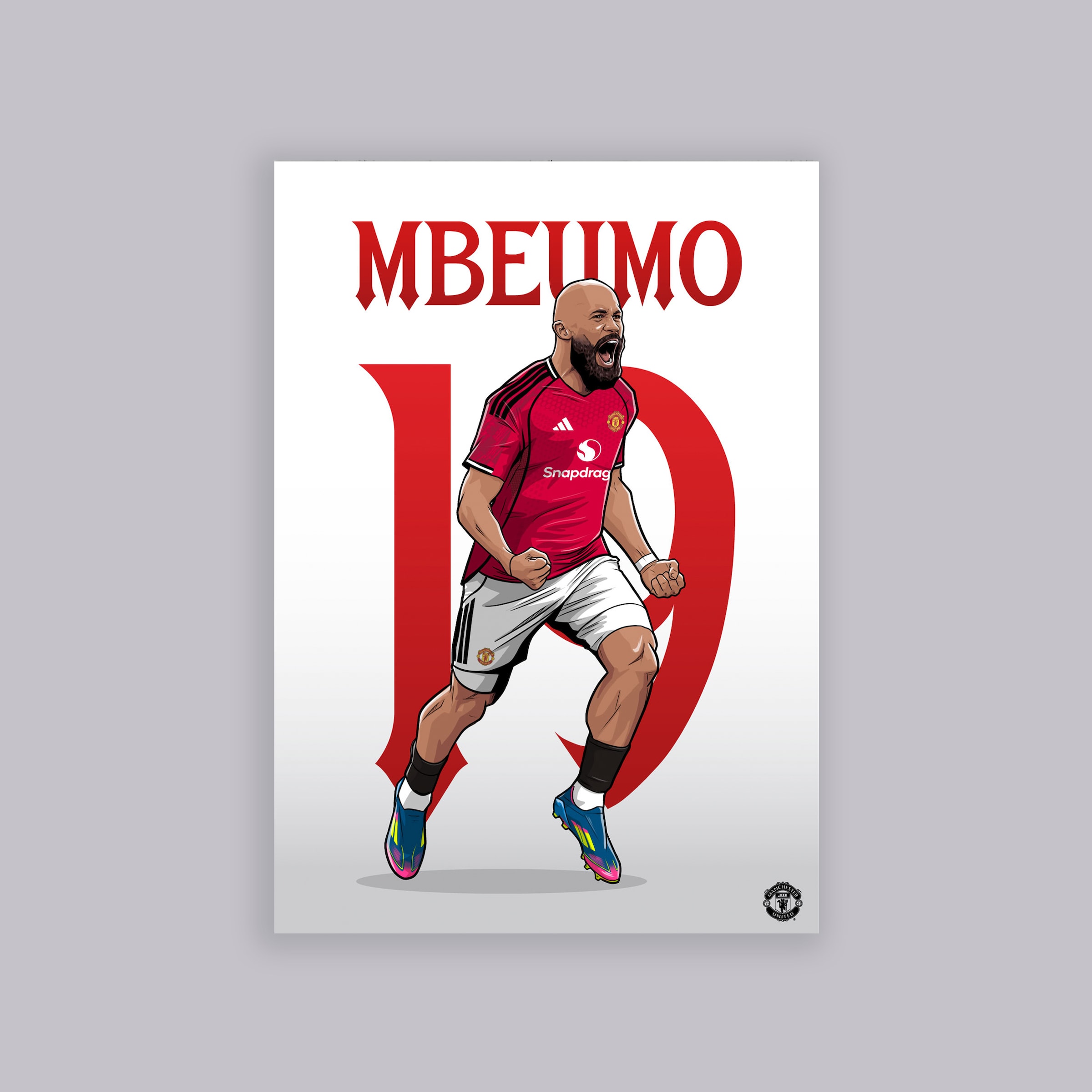 Manchester United Bryan Mbeumo Illustrated A2 Poster White White