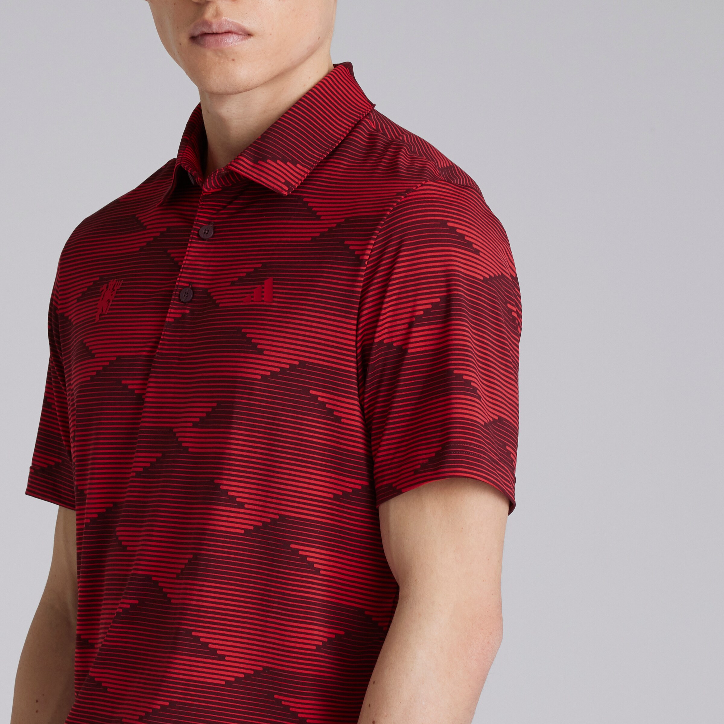 Manchester United x adidas Golf Ultimate365 Speed Stripe Polo Shirt Red Red Detail [4-5]