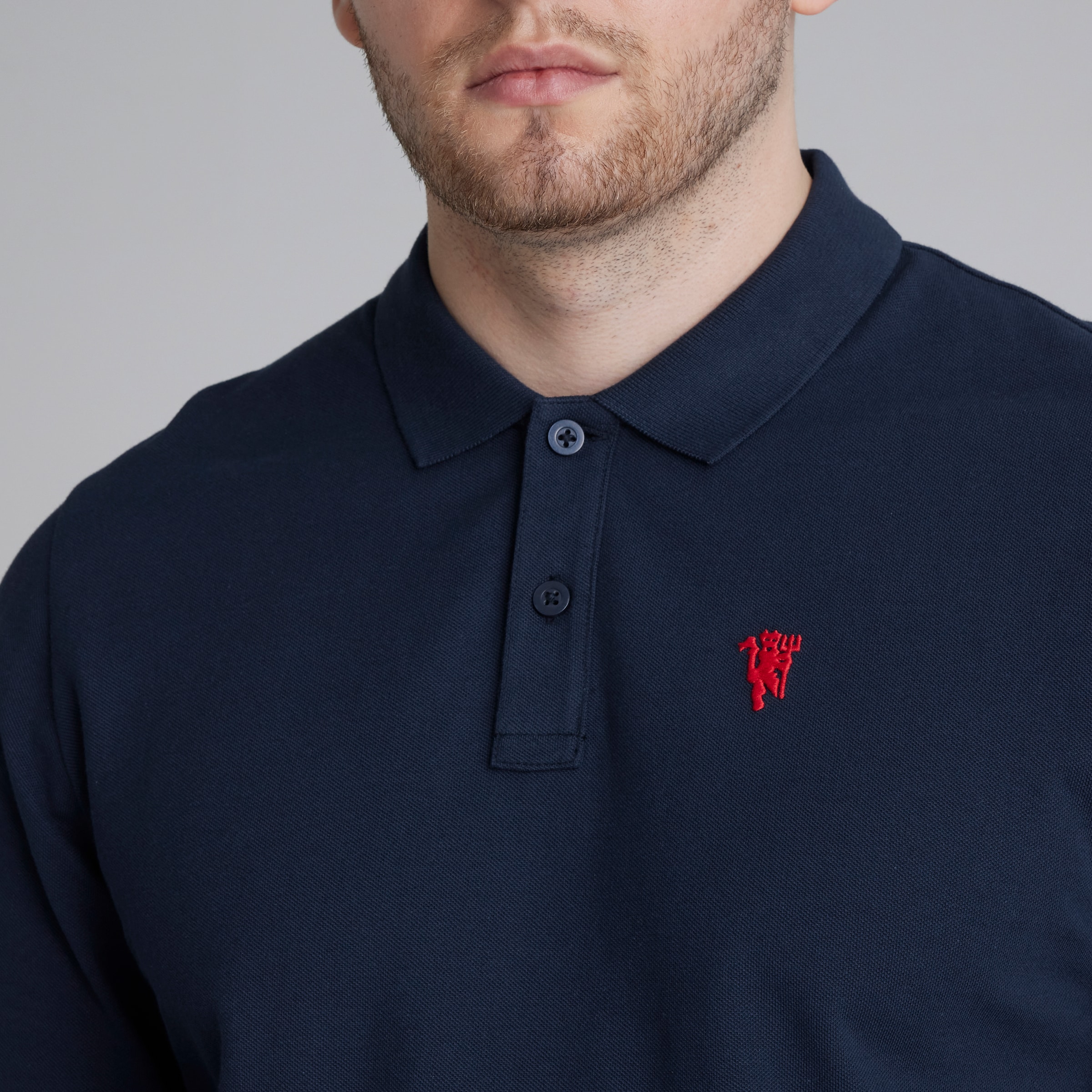 Manchester United Devil Essentials Long Sleeve Polo Shirt Navy Navy blue Detail [4-4]