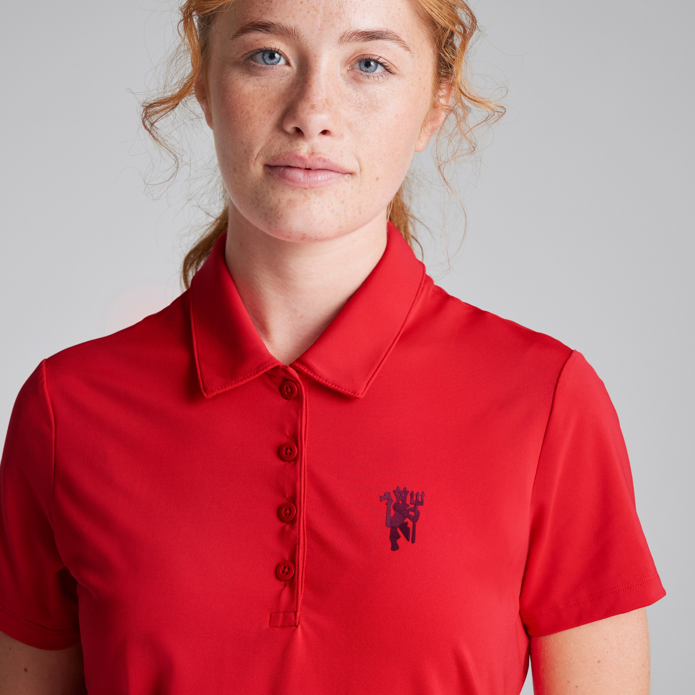 Manchester United x adidas Womens Golf Ultimate365 Solid Short Sleeve Polo Shirt Red Red Detail [4-5]