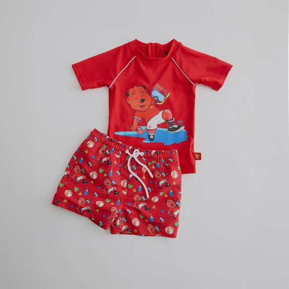Manchester United Kids Rash Vest & Shorts Swim Set Red Red