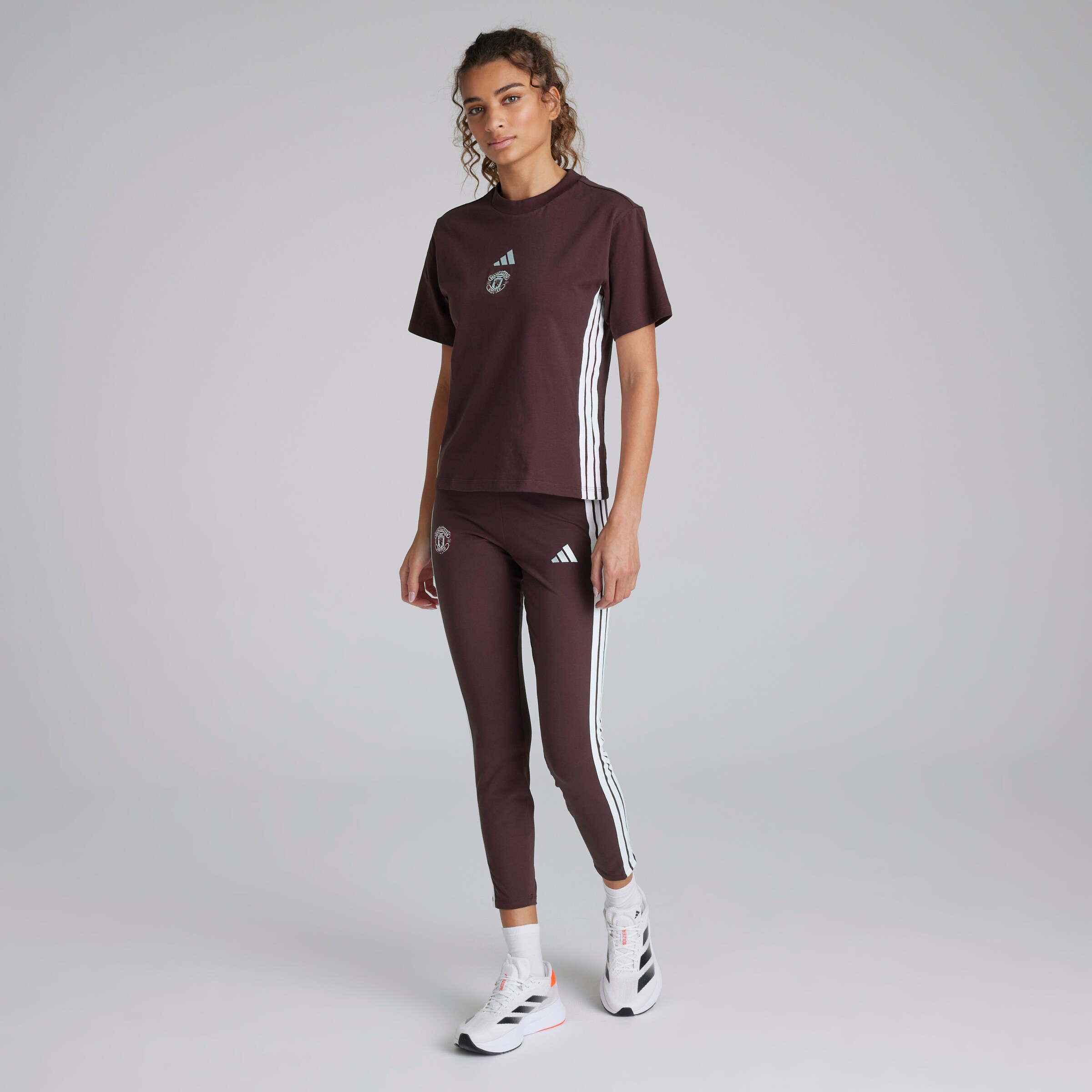 Manchester United x adidas Womens Essentials 3-Stripes Cotton T-Shirt Red Red Detail [3-5]